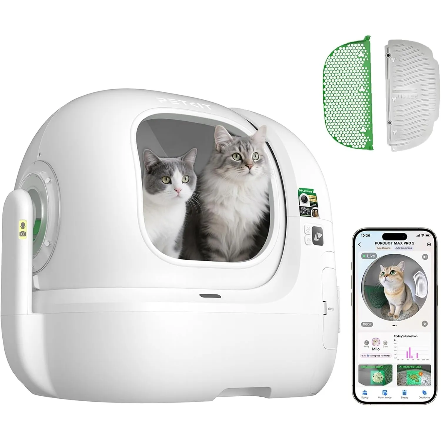 PETKIT PUROBOT Max Pro 2 Selbstreinigende Katzentoilette, Katzenklo Selbstreinigend mit Kamera, Intelligenter Reinigung…
