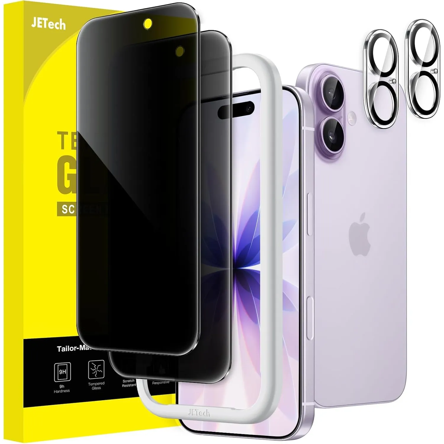 JETech Sichtschutz für iPhone 17, 2+2 Stück | Anti-Spy Blickschutz Gehärtetes Glas Schutzfolie, mit Kameraschutz, Einfa…
