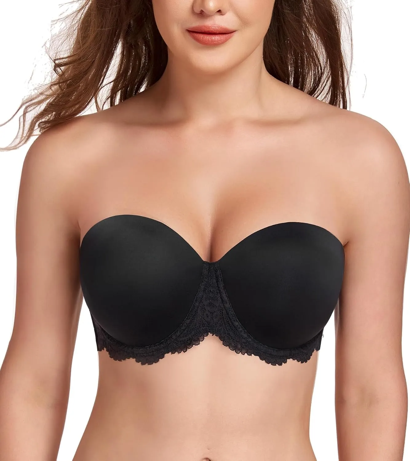 Lemorosy Damen Trägerloser BH mit Bügel Multiway Rutschfester Push Up Büstenhalter Ohne Bügel Große Größen Starker Halt…