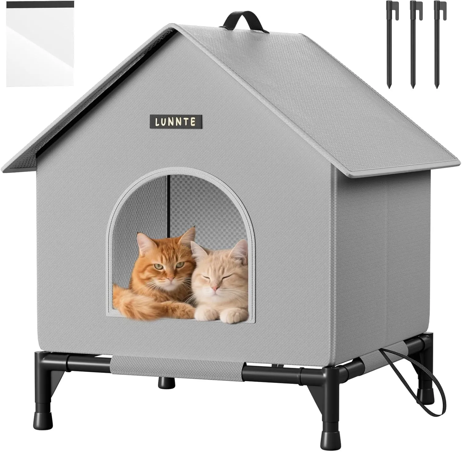 Wasserdichtes Outdoor Katzenhaus, Robustes 4-Jahreszeiten Katzenhäuschen mit erhöhtem Stand, Wetterfestes Tierheim mit …