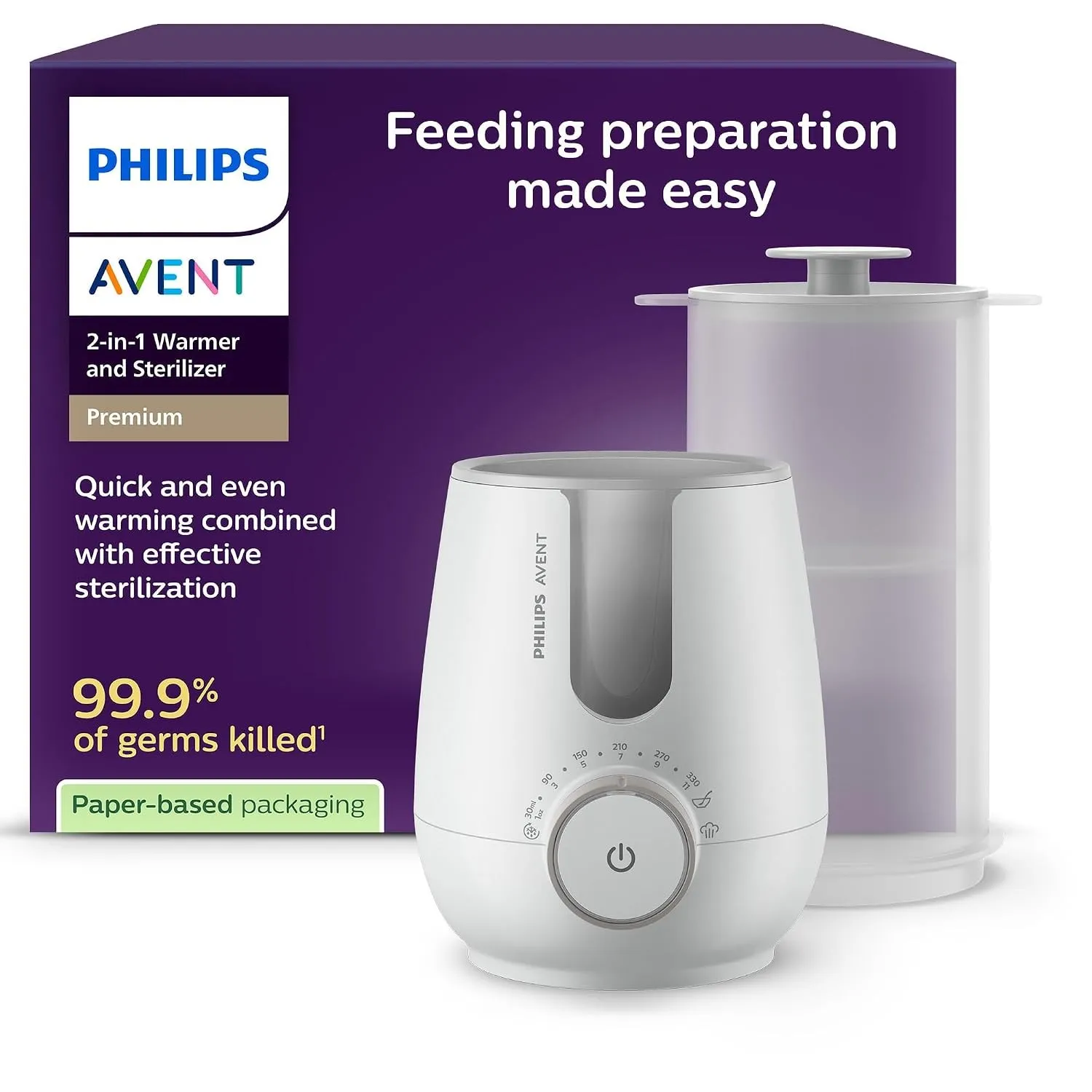 Philips Avent Premium 2-in-1 Flaschenwärmer und Sterilisator – Warmwasserbadtechnologie mit Krankenhaus-Standard, intel…