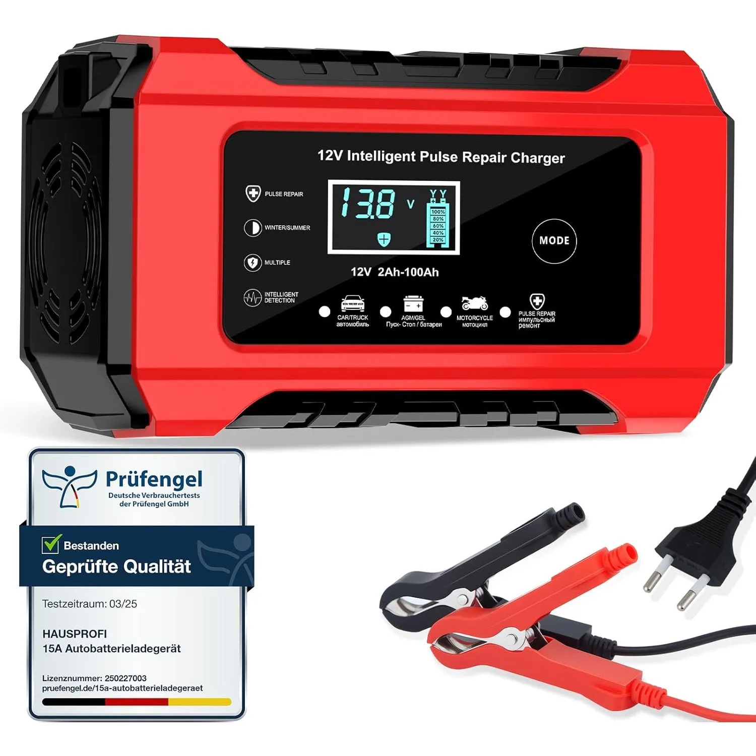 Autobatterie Ladegerät 12V 6A, HAUSPROFI KFZ Batterieladegerät mit Reparaturfunktion & Wintermodus, Erhaltungsladegerät…
