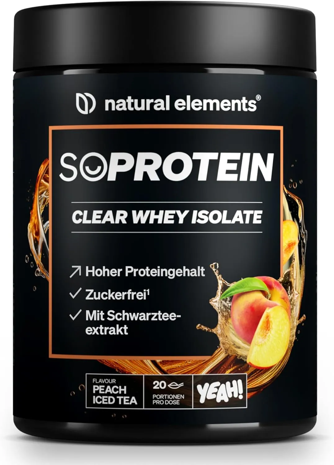 SoProtein Clear Whey Isolate - Peach Iced Tea Flavour - 600 g Protein Powder - 25 g Protein - Refreshing Protein Shake,…