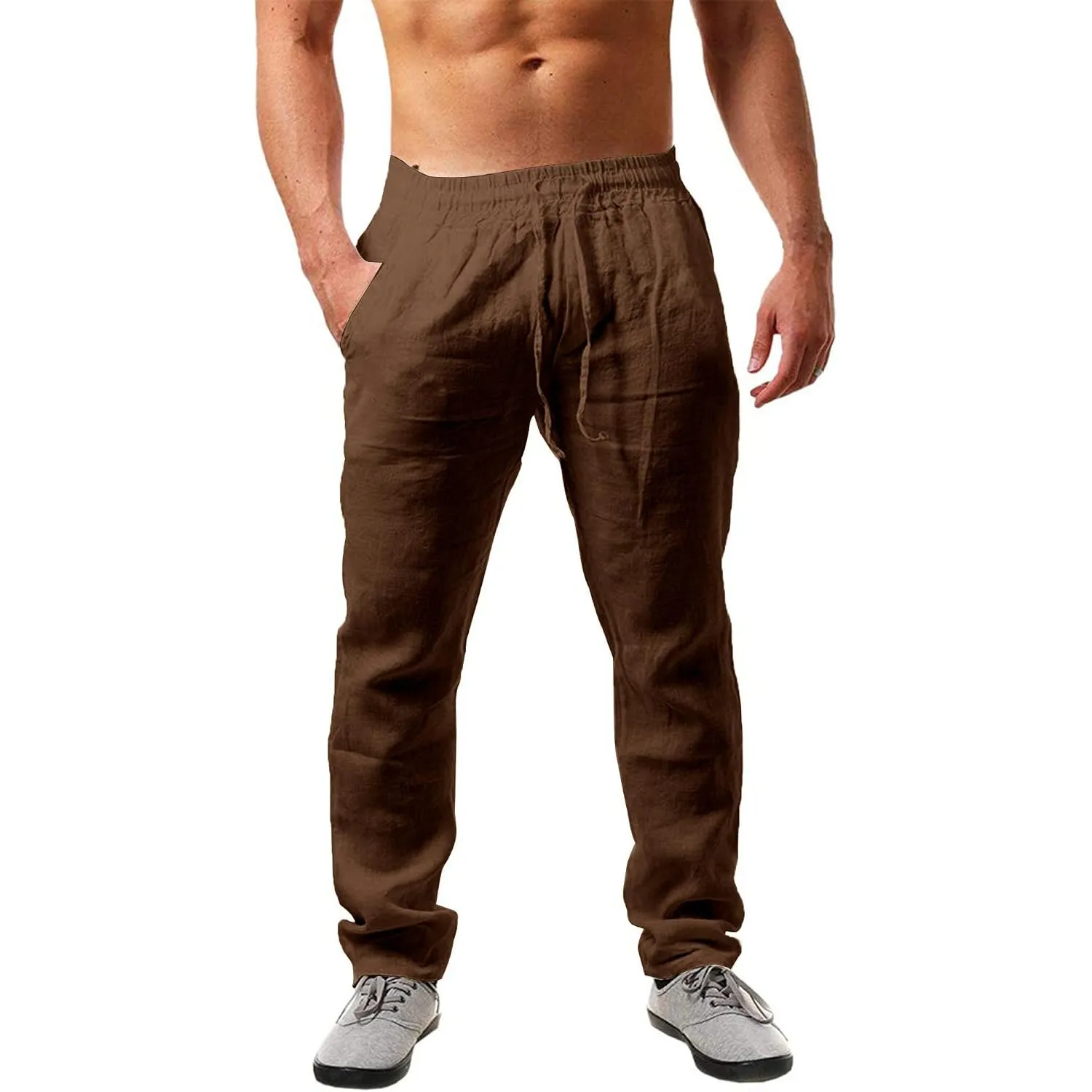 NEMXCE Leinenhose Herren Lang Leichte Sommerhose Herren Loose Fit Freizeithose mit Taschen Kordelzug für Urlaub Strand …