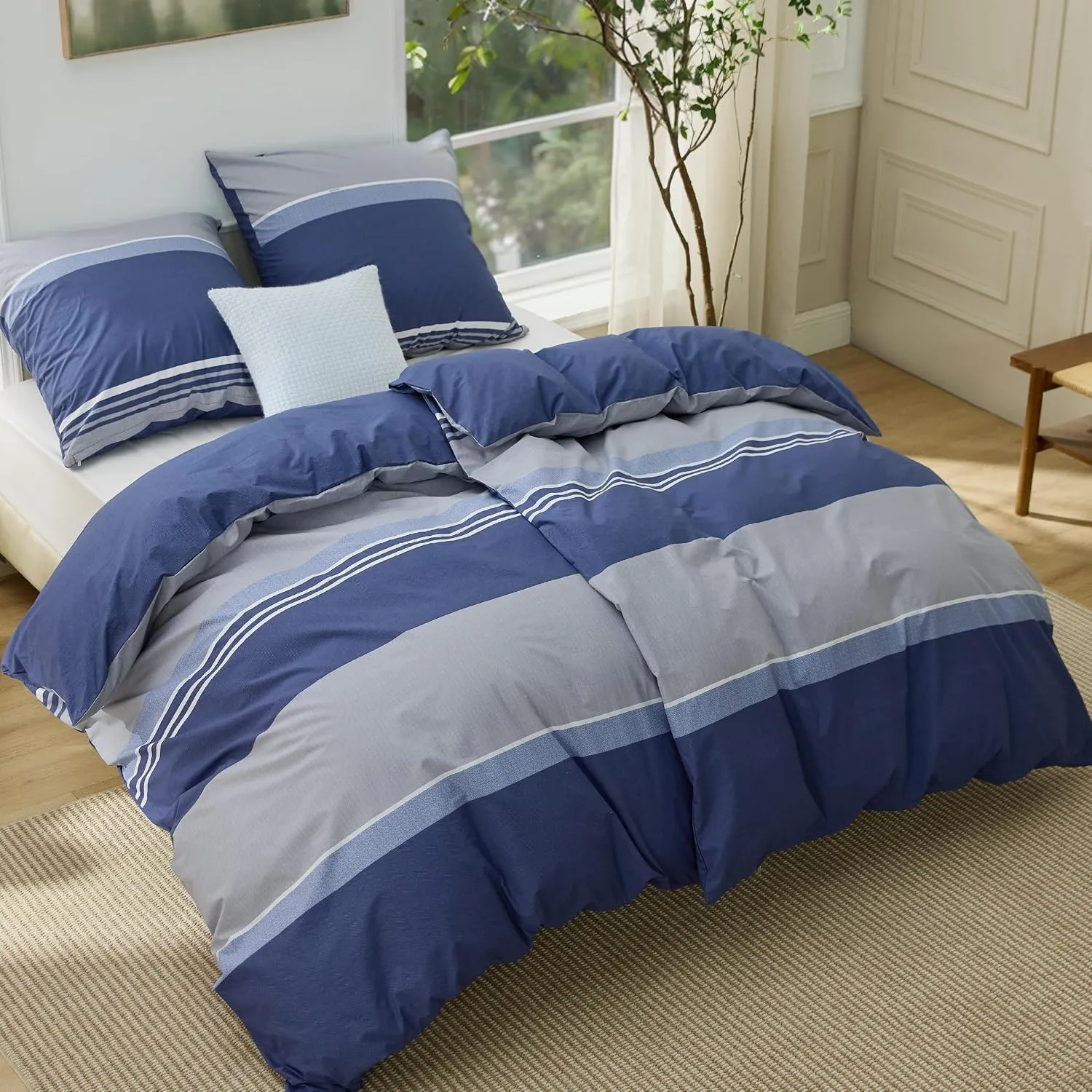 BEDSURE Bettwäsche 135x200 Baumwolle 4teilig - Jeansblau