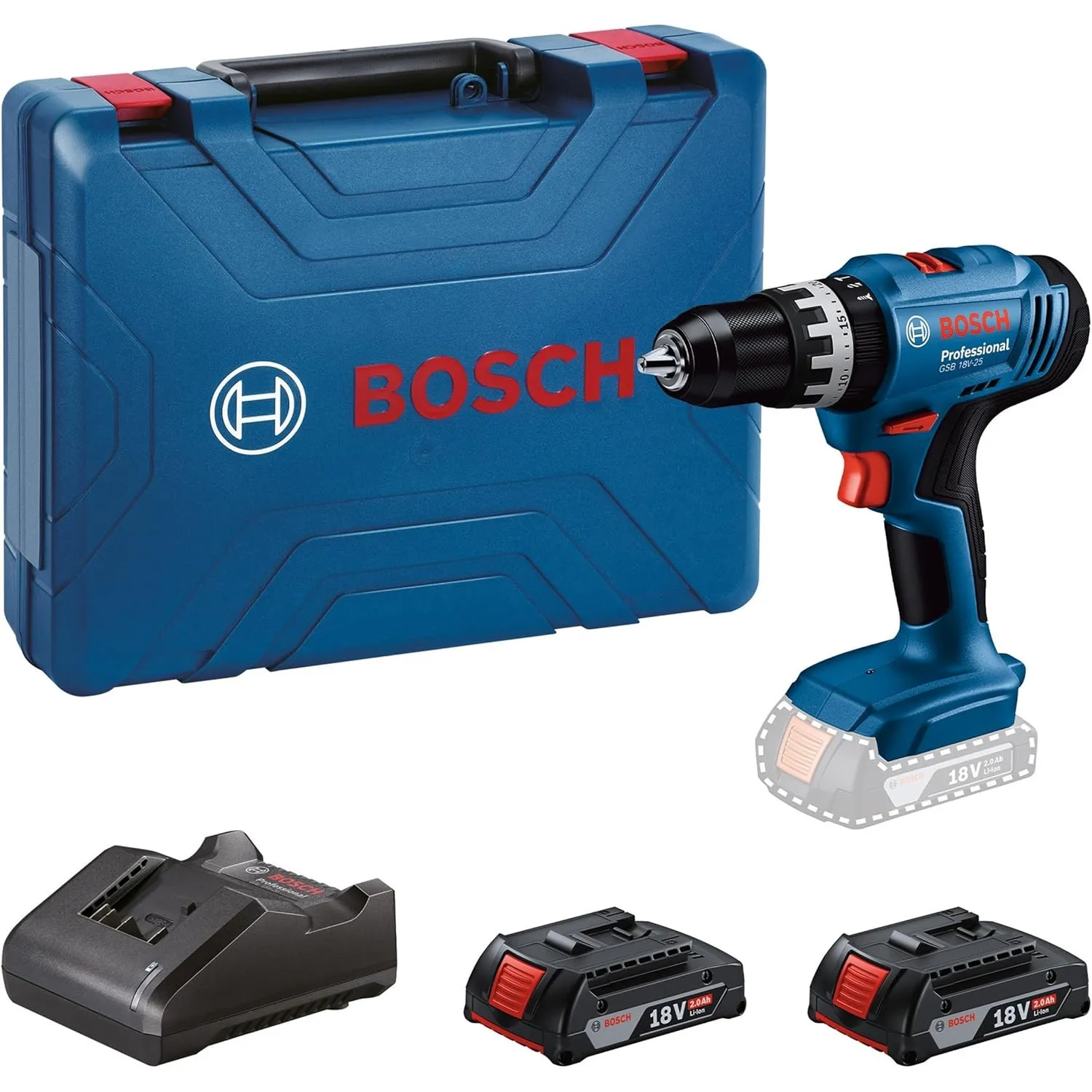 Bosch Professional 18V System Akku Schlagbohrschrauber GSB 18V-25 (max. Schrauben-Ø: 10 mm, inkl. 2x GBA 18 2.0 Ah, 1x …