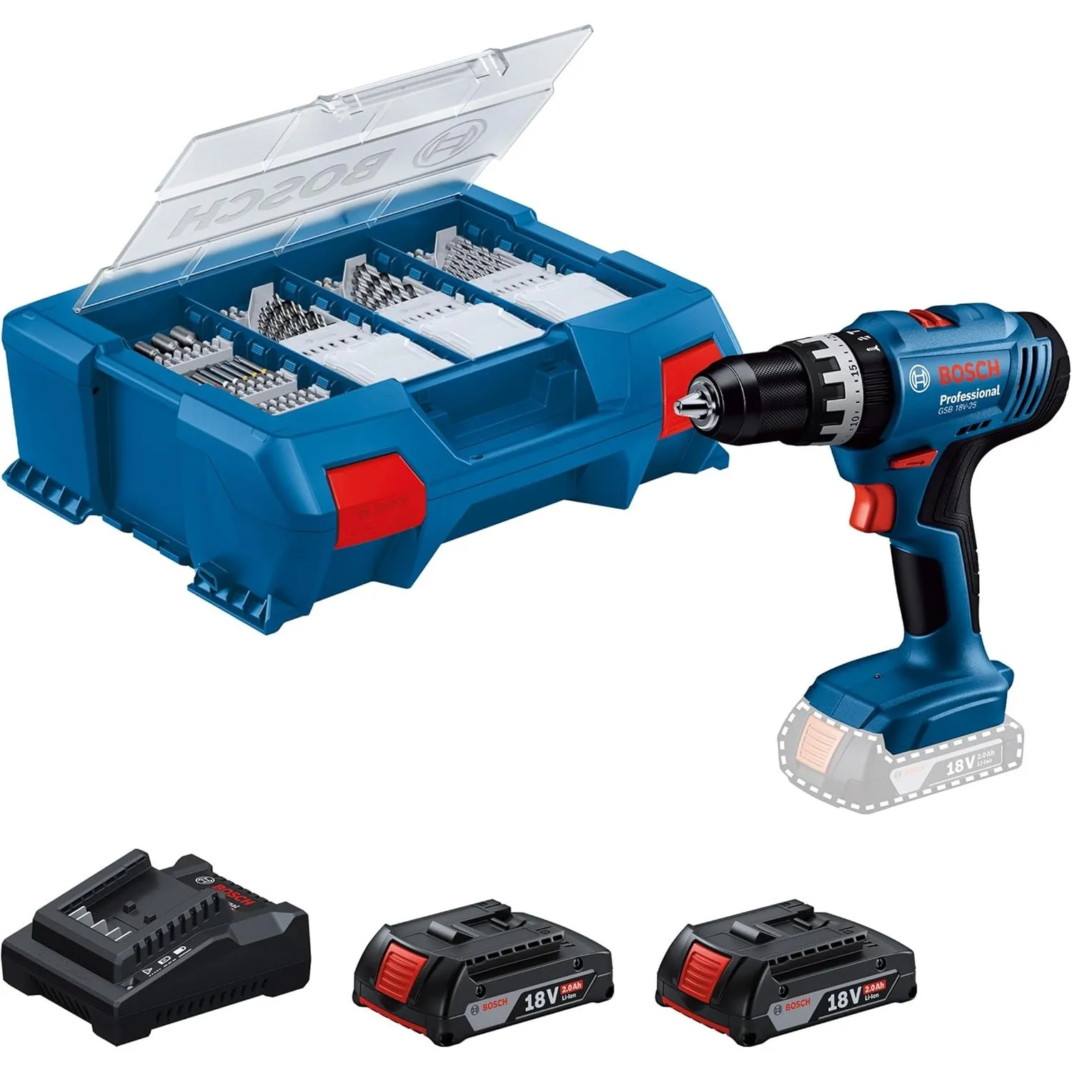 Bosch Professional 18V System Akku Schlagbohrschrauber GSB 18V-25 (max. Schrauben-Ø: 10 mm, inkl. 2x GBA 2.0 Ah, GAL 18…