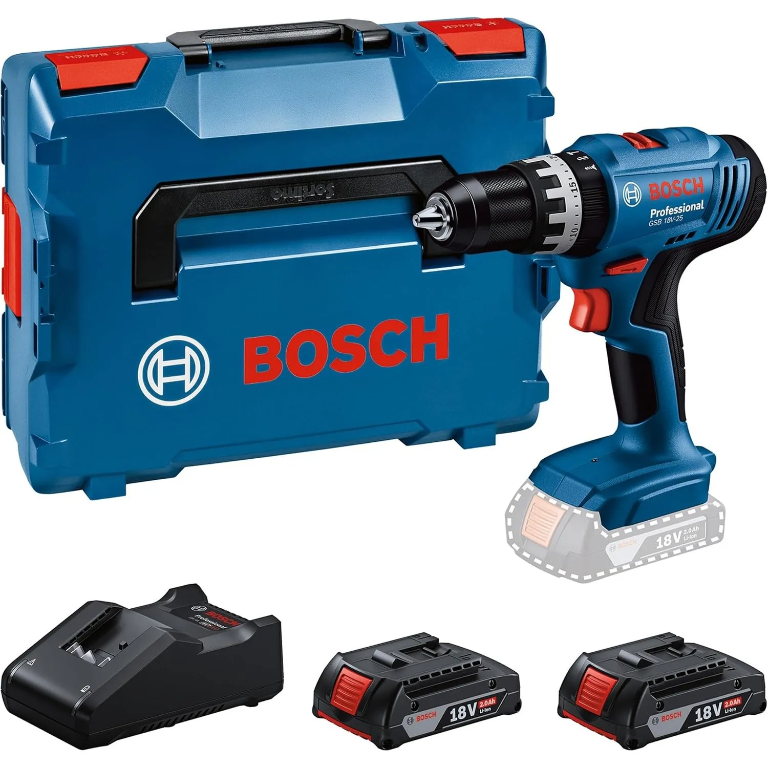 BOSCH Professional 18V System perceuse-visseuse sans-fil GSB 18V-25 (Ø vis max. 10 mm, avec 2 batteries GBA 2,0 Ah, GAL…