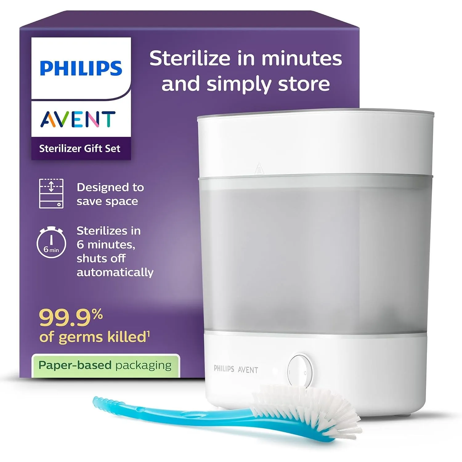 Philips Avent Sterilisator-Geschenkset – Elektrischer Dampfsterilisator mit Flasche und Saugerbürste, einfaches Reinige…