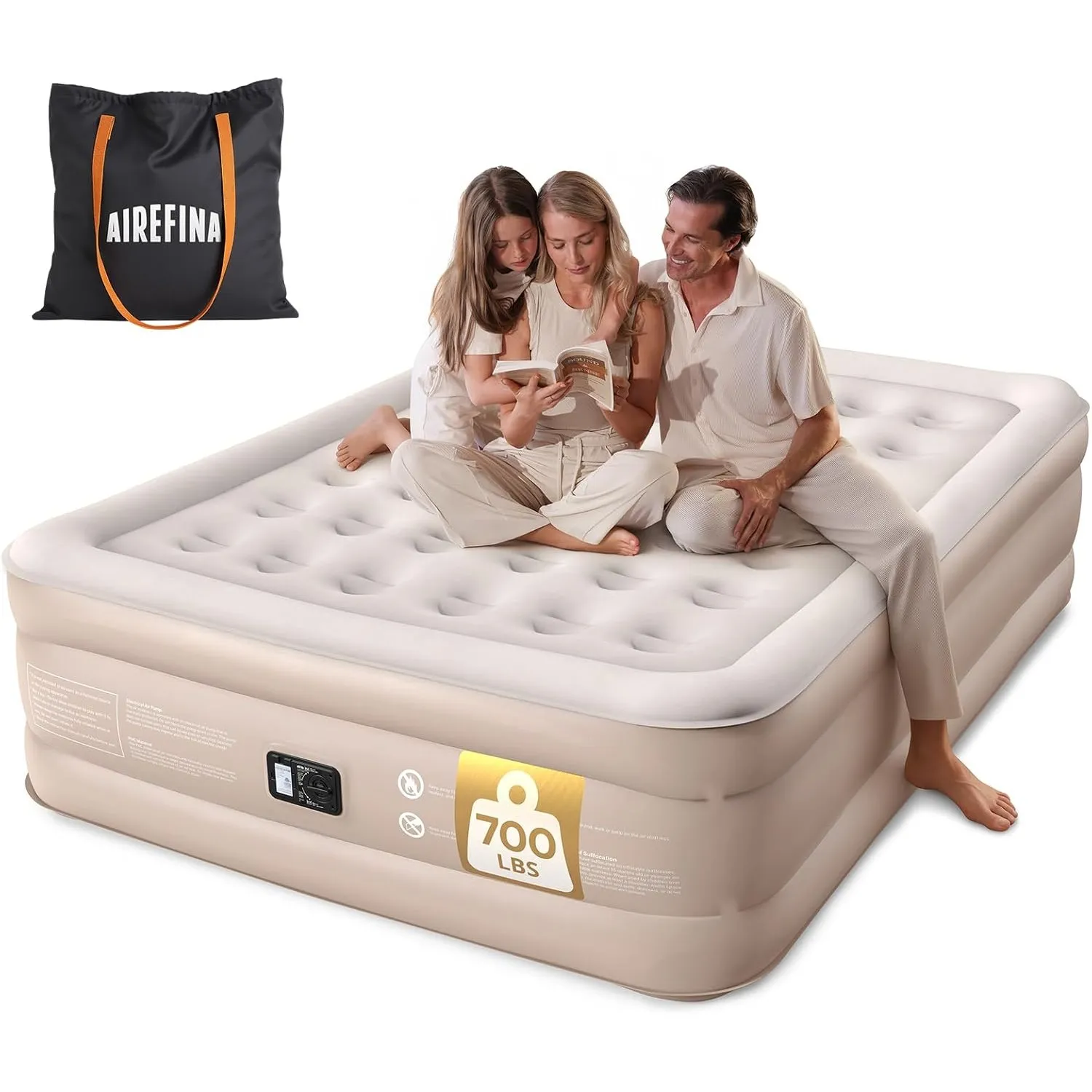Airefina Luftbett 2 Personen, Luftmatratze Selbstaufblasend mit Integrierter Pumpe, Premium Gästebett mit Beflockte Obe…