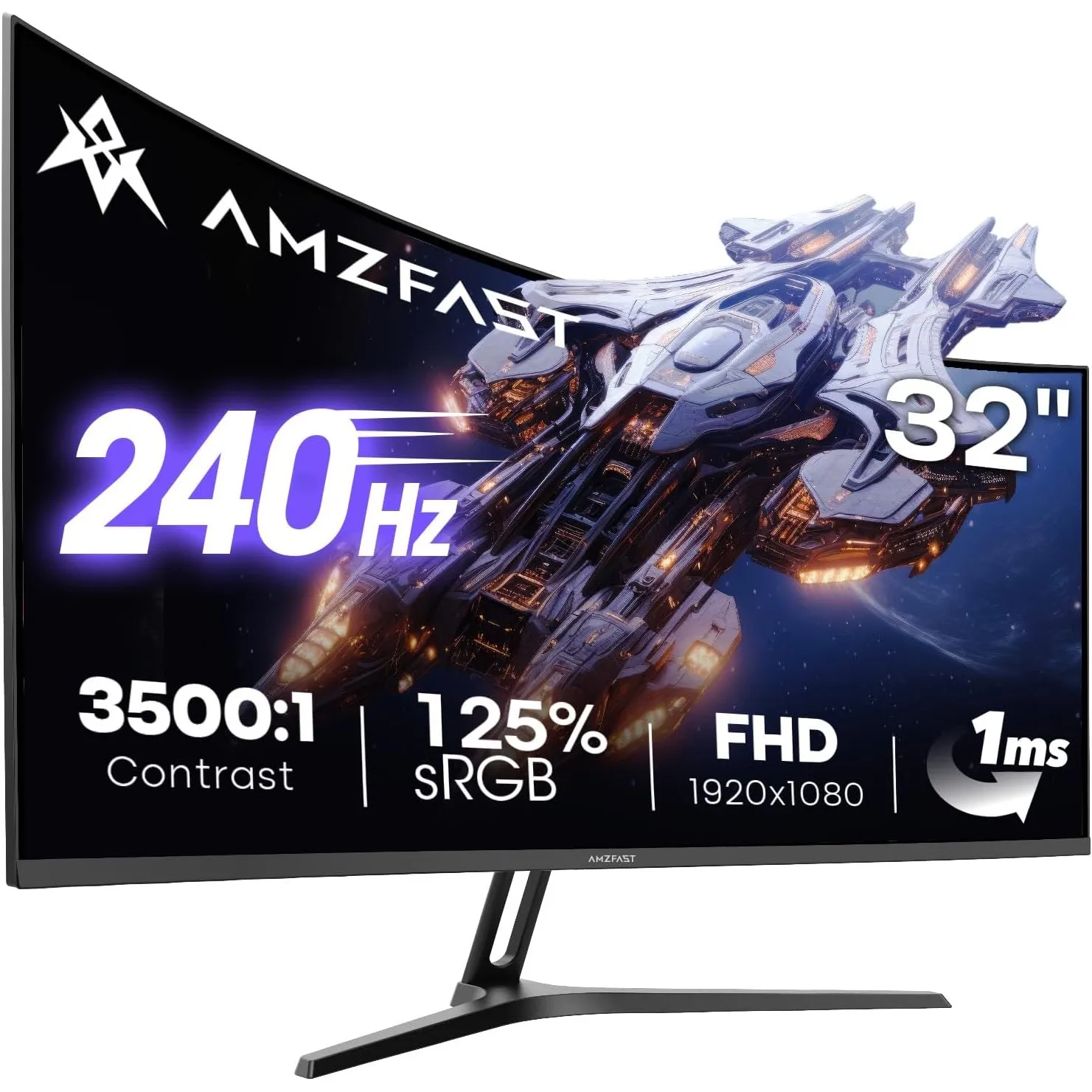 Amzfast Gaming Monitor 32 Zoll Curved – 240Hz, FHD 1920x1080, 1 ms MPRT, 1500R, Adaptive Sync, HDR, sRGB 125%, VESA 100…