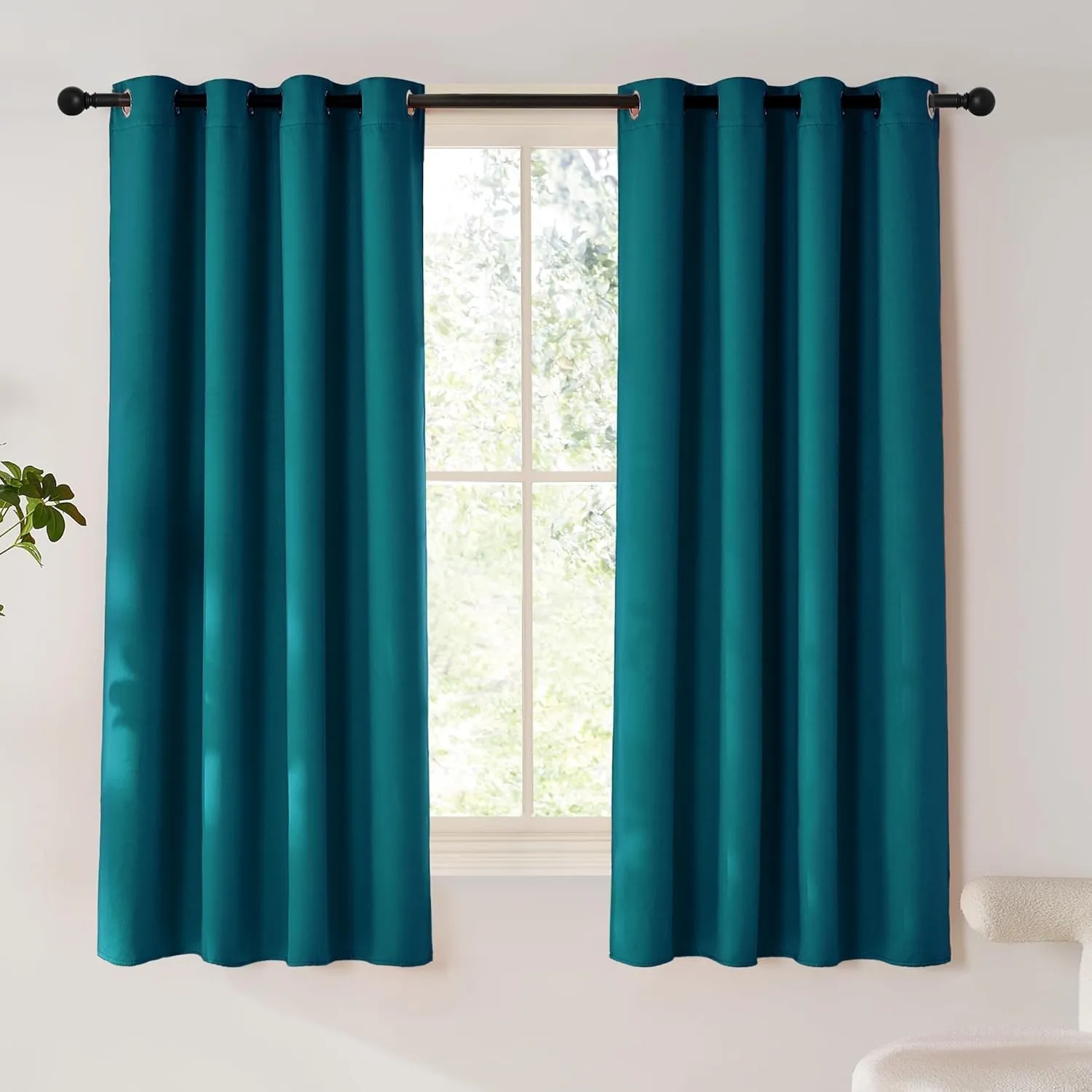 PONY DANCE Blickdichte Vorhänge mit Ösen 2er Set H 175 x B 140 cm Pfauenblau, Thermogardinen Hitzeschutz Verdunkelungsv…