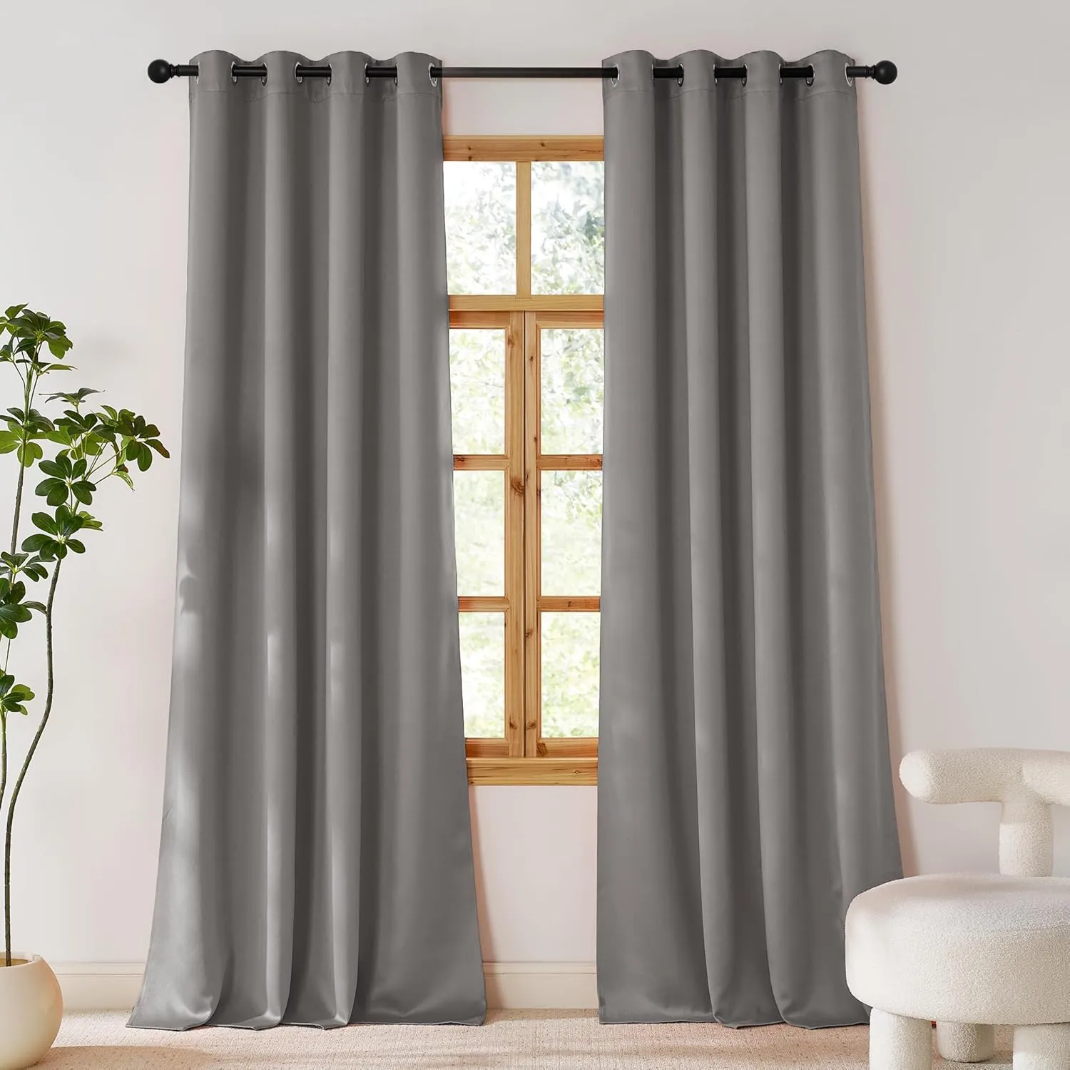 PONY DANCE Verdunklungsvorhänge mit Ösen 2er Set H 240 x B 140 cm Silbergrau, Schlafzimmer Vorhänge Blickdicht Thermo G…