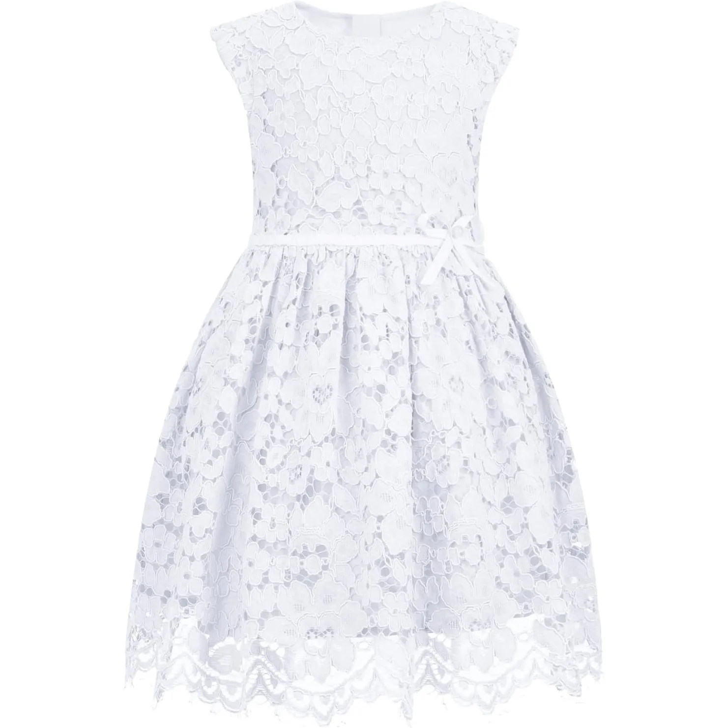 ALLOVIN Mädchen & Kleinkinder A-Linien Spitzenkleid ärmellos Blumenmädchen Geburtstag Hochzeit Perlenschleife 2-12 Jahre