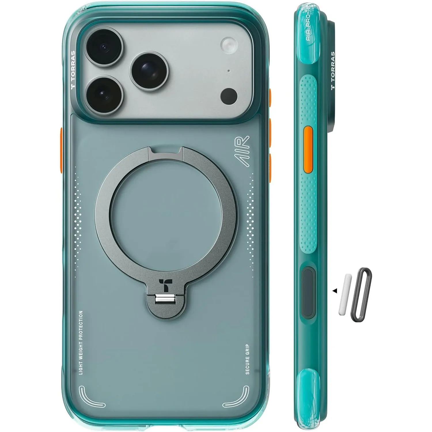 TORRAS Ostand Q3 Air für iPhone 17 Pro Hülle mit echtem Airbags Doppelter Schutz (360° Magnetischer Robust Ständer) Mat…