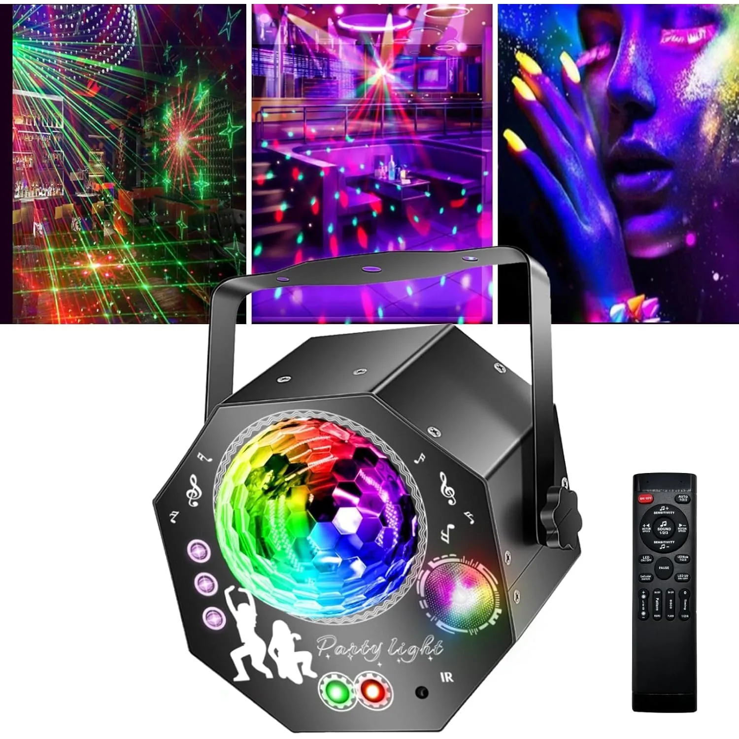 4-in-1 Discokugel mit Motor und Licht, Discolicht Partylicht 64 Muster, Musikgesteuert Disco Party Lampe mit Fernbedien…