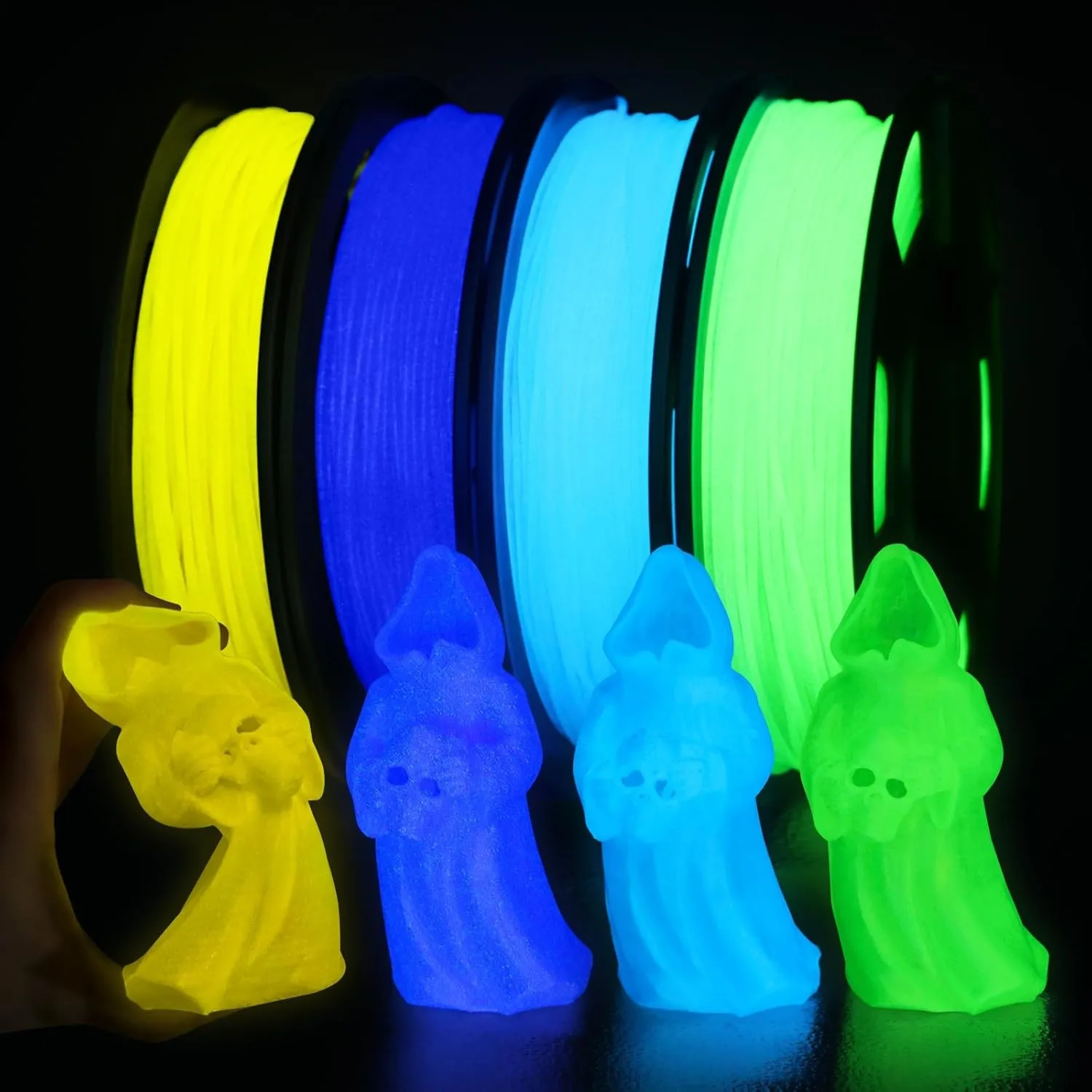 EONO 3D Druck Glow in the Dark TPU Filament Set 4×250g Nachtleuchtendes Flexibles TPU 95A, UV-Aktiv & Stoßfest, Für FDM…