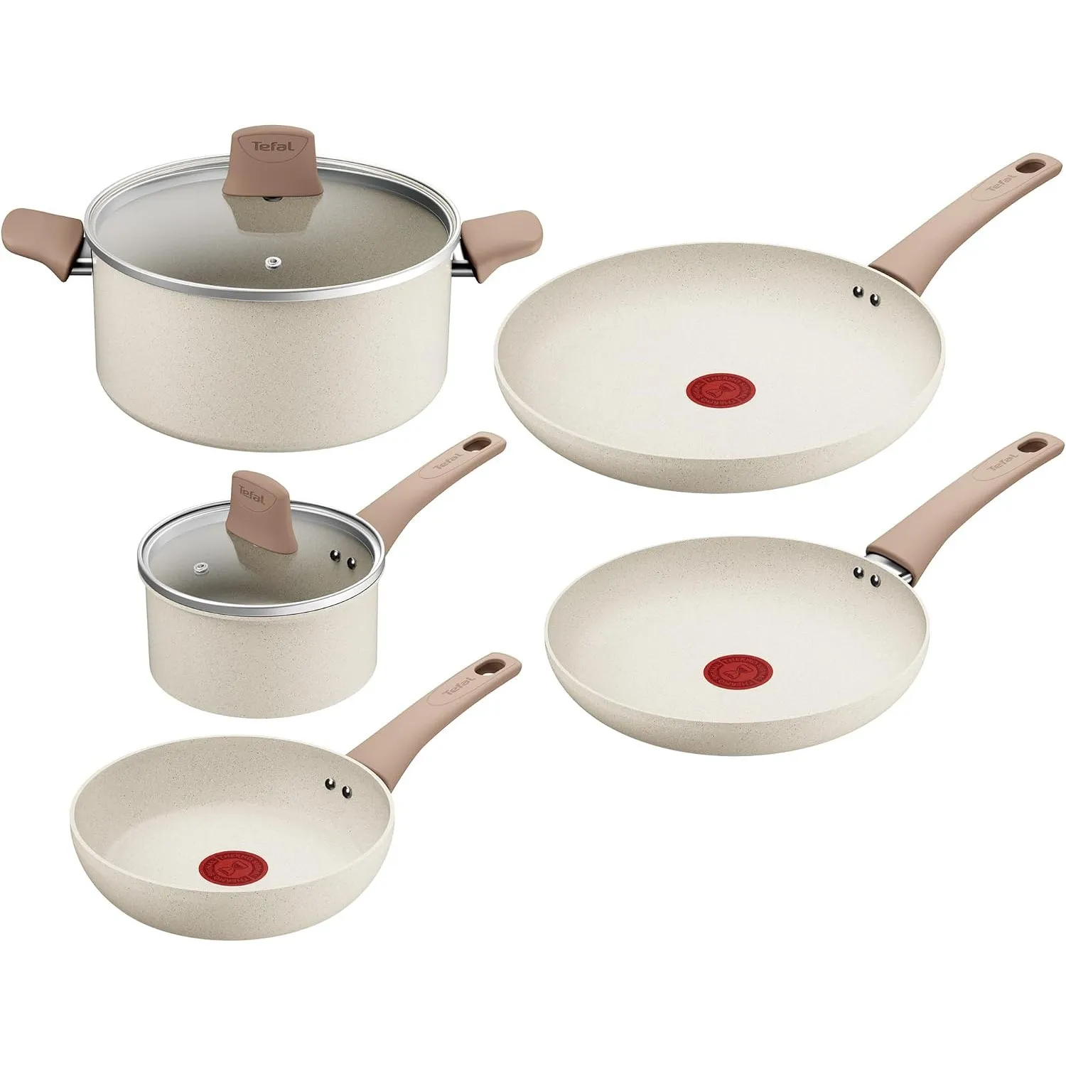 Tefal Stone White On 7-teiliges Kochgeschirr-Set, Mineralia+ Antihaftbeschichtung, Thermo-Signal, Thermo-Fusion-Boden, …