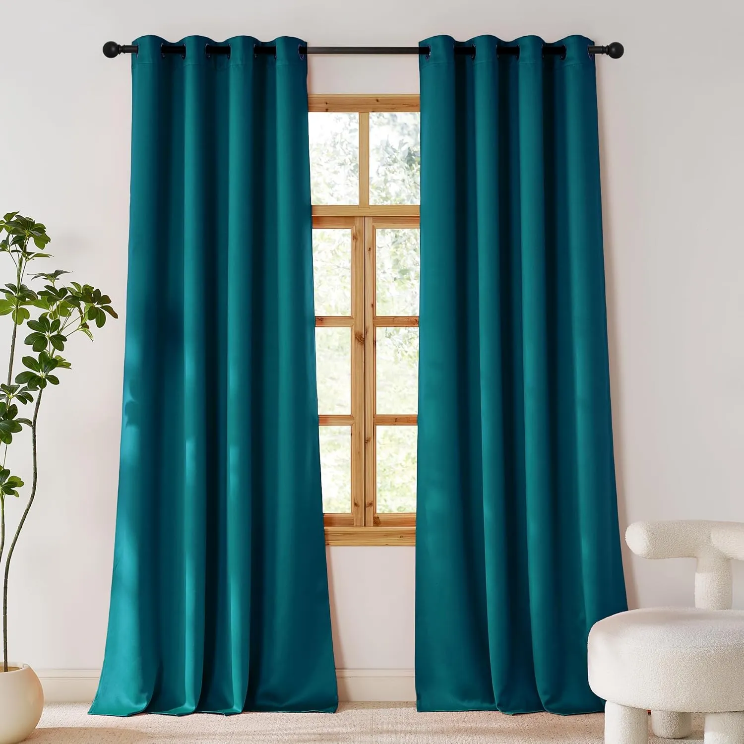 PONY DANCE Blickdichte Vorhänge mit Ösen Übergardinen 2er Set H 240 x B 140 cm Pfauenblau, Wohnzimmer Gardinen Verdunke…