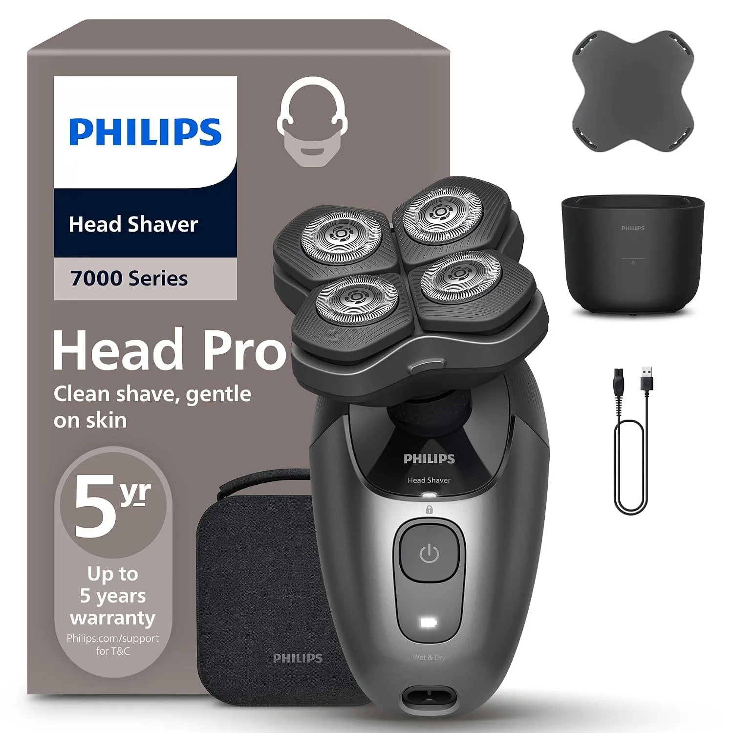 PHILIPS Head Shaver Pro Series 7000 – elektrischer Glatzenrasierer für Herren und Frauen, flexibler 360grad-Scherkopf u…