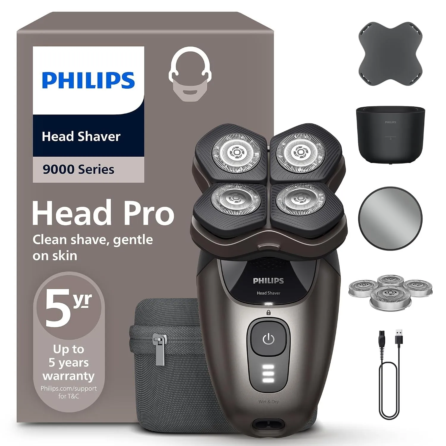 PHILIPS Head Shaver Pro Series 9000 – Glatzenrasierer für Herren und Frauen, elektrischer Rasierer mit flexiblem 360gra…