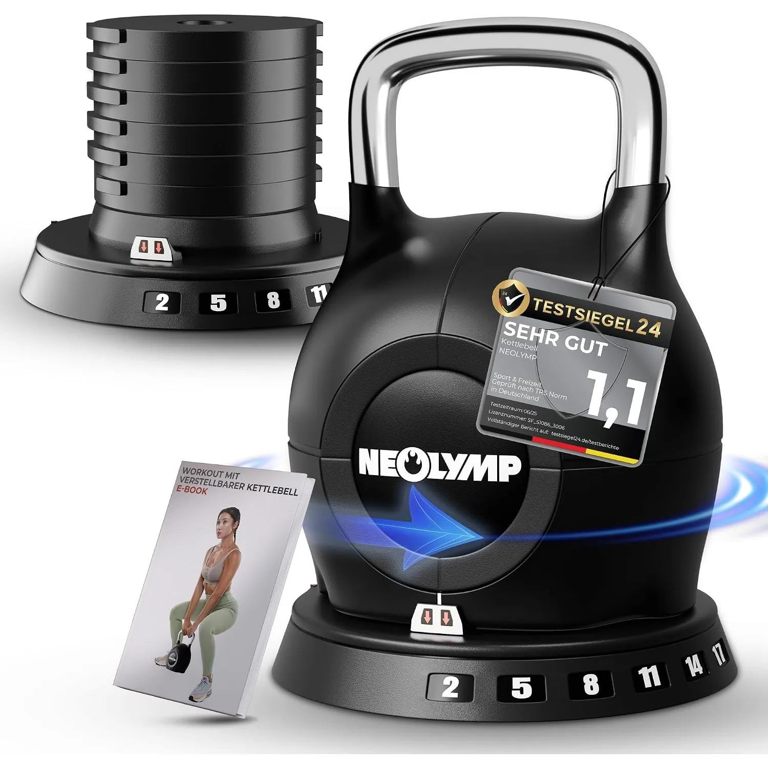 NEOLYMP Kettlebell Set 2-20 kg - 7-in-1 Kettlebell verstellbar für Ganzkörper-Workout Zuhause - Kugelhantel mit robuste…