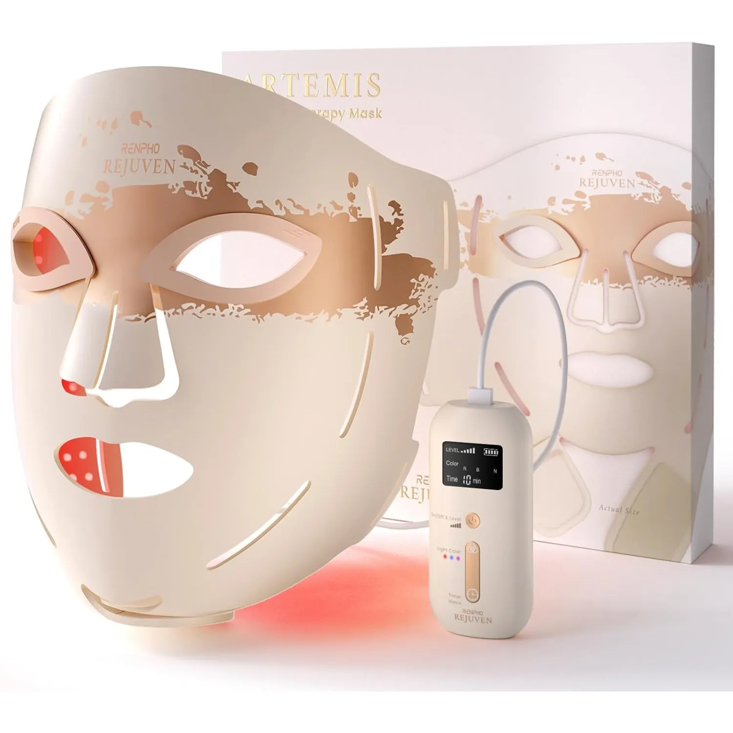 RENPHO LED Maske Gesicht mit 324 LED-Chips, 630nm & 850nm für Hautpflege | 3 Modi Rot, Blau und NIR vollständige Gesich…