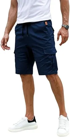 Elegancity Men's Cargo Shorts, Summer Casual Trousers, Short Elastic Waist Chino Shorts with 6 Pockets, S–XXL
