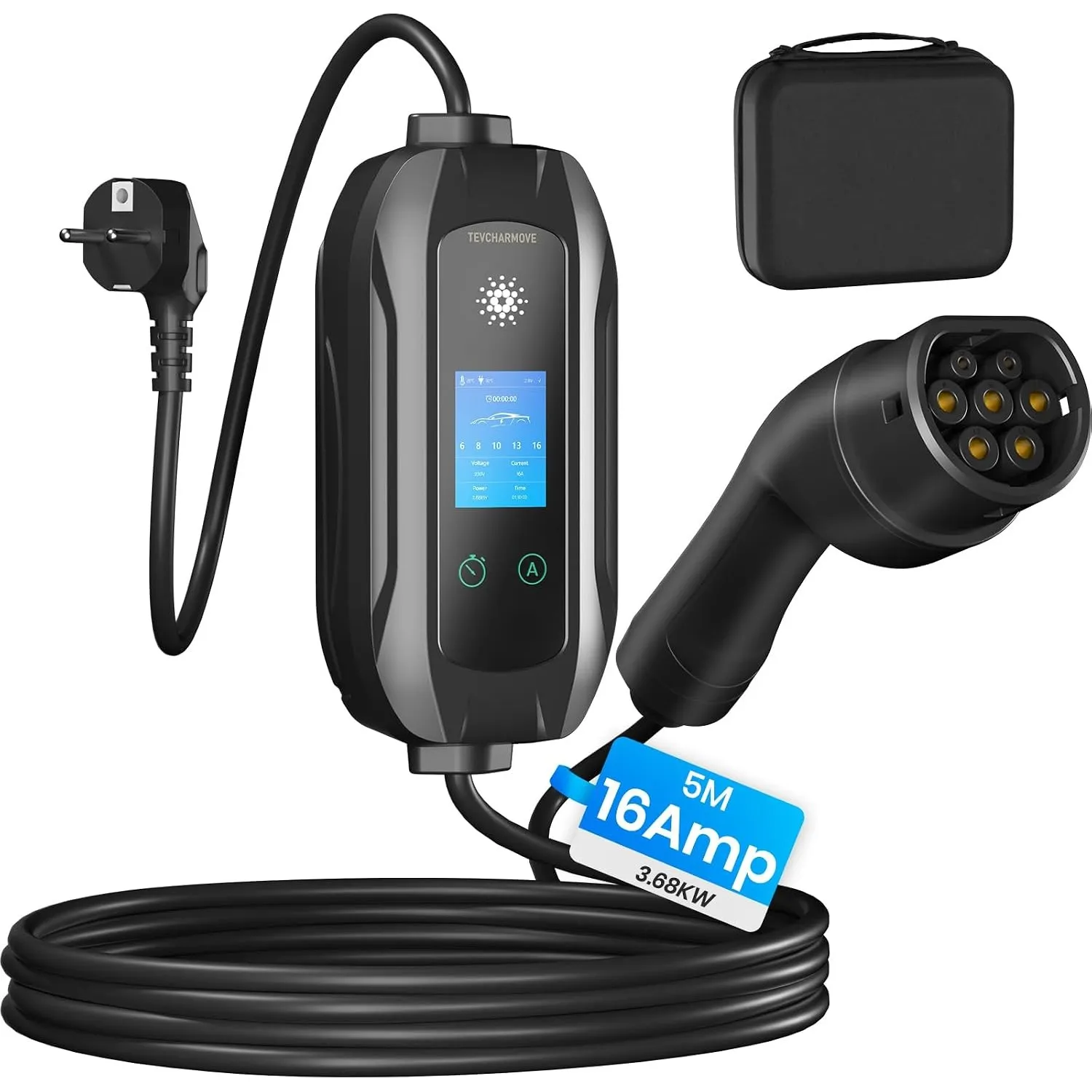 Mobile Wallbox 3.68KW Typ 2 Ladekabel, 5M|1-Phasig Ladekabel mit Schuko Stecker, 6-16A Tragbare EV Ladegerät mit Einste…