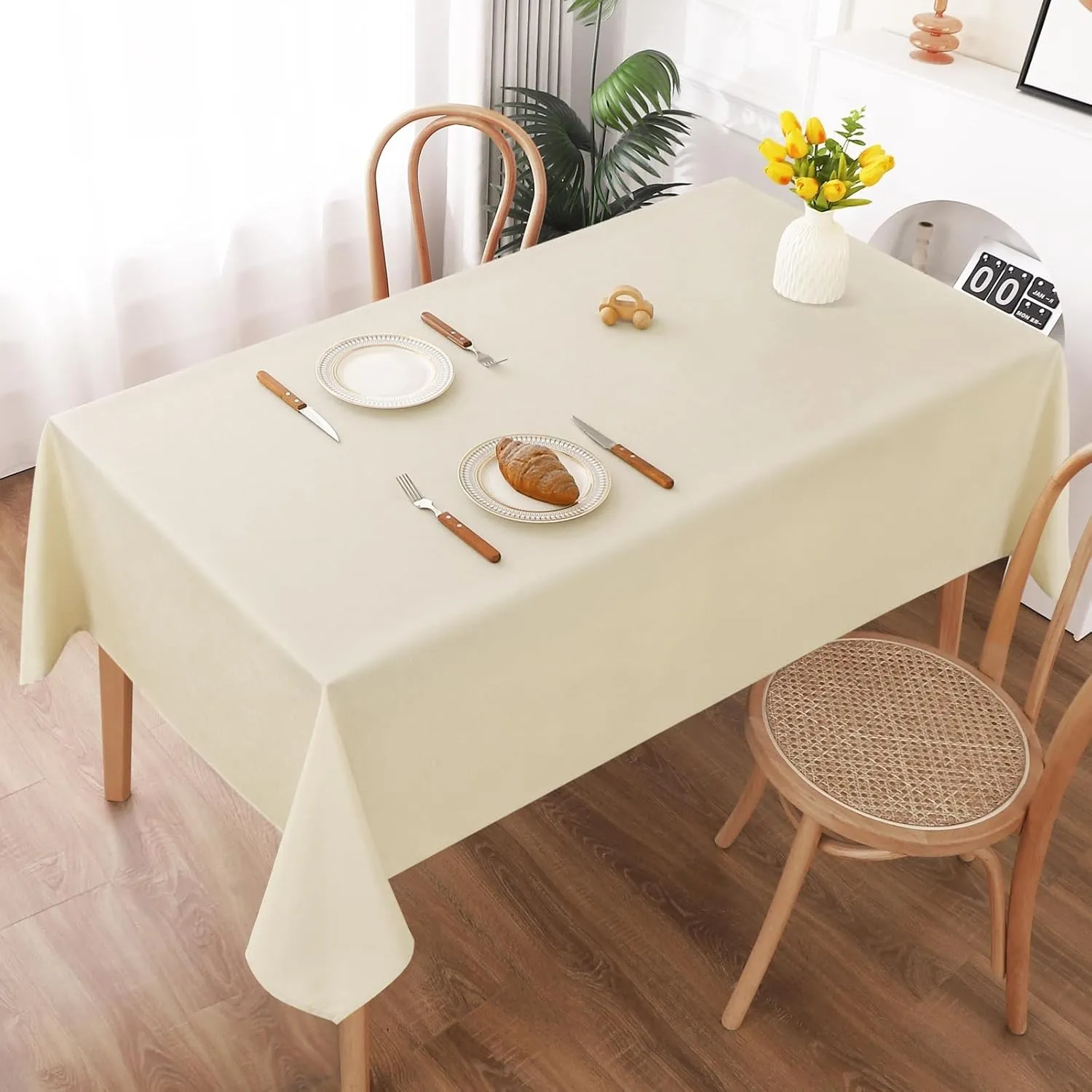 AooHome Tischdecke Abwaschbar, Beige Tischdecken 140x300cm Leinen-Optik Tischtuch aus Polyester Wasserabweisend mit Lot…