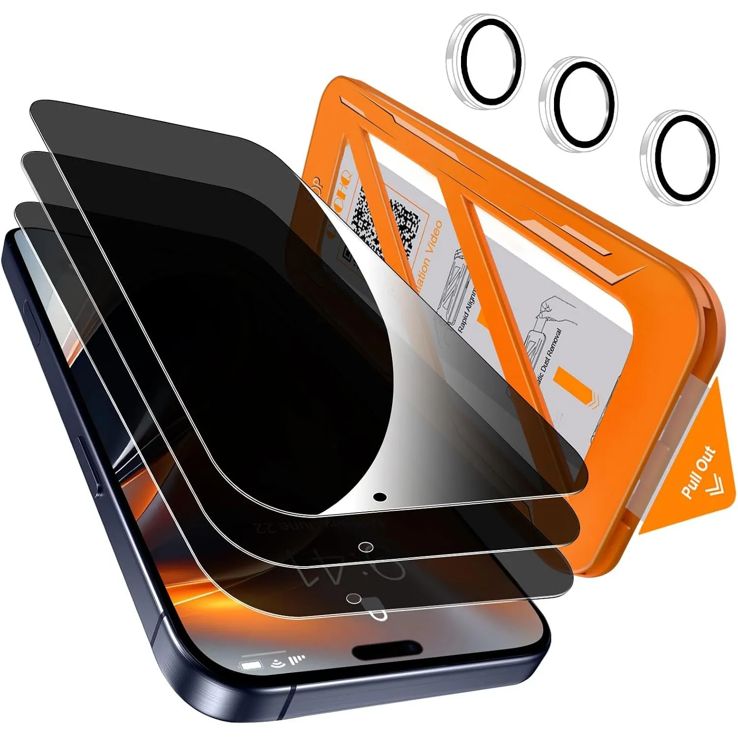 QHOHQ 3 Stück Sichtschutz für iPhone 17 Pro für Panzerglas mit 1 Satz Kameraschutz, 25°Anti-Spy Glas Schutzfolie, 1-Sek…
