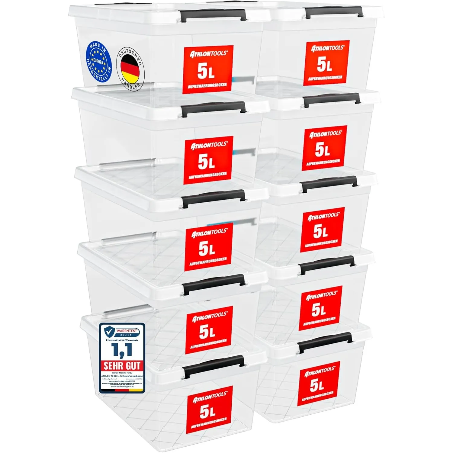 ATHLON TOOLS 10er Set 5l Aufbewahrungsbox mit Deckel klein BPA-frei