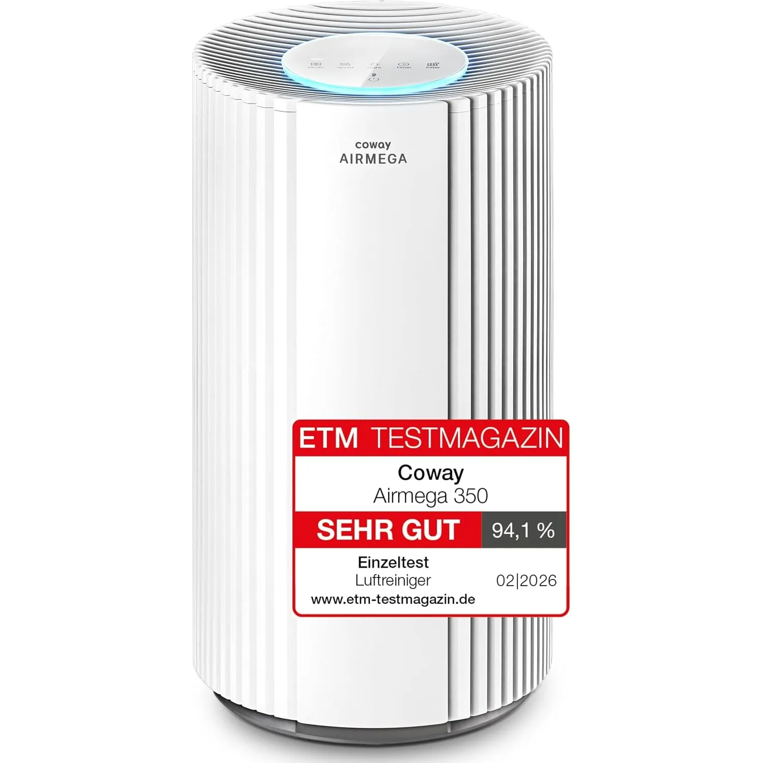 COWAY Luftreiniger für Zuhause, große Räume, HEPA-Filter, AIRMEGA 350 Weiß