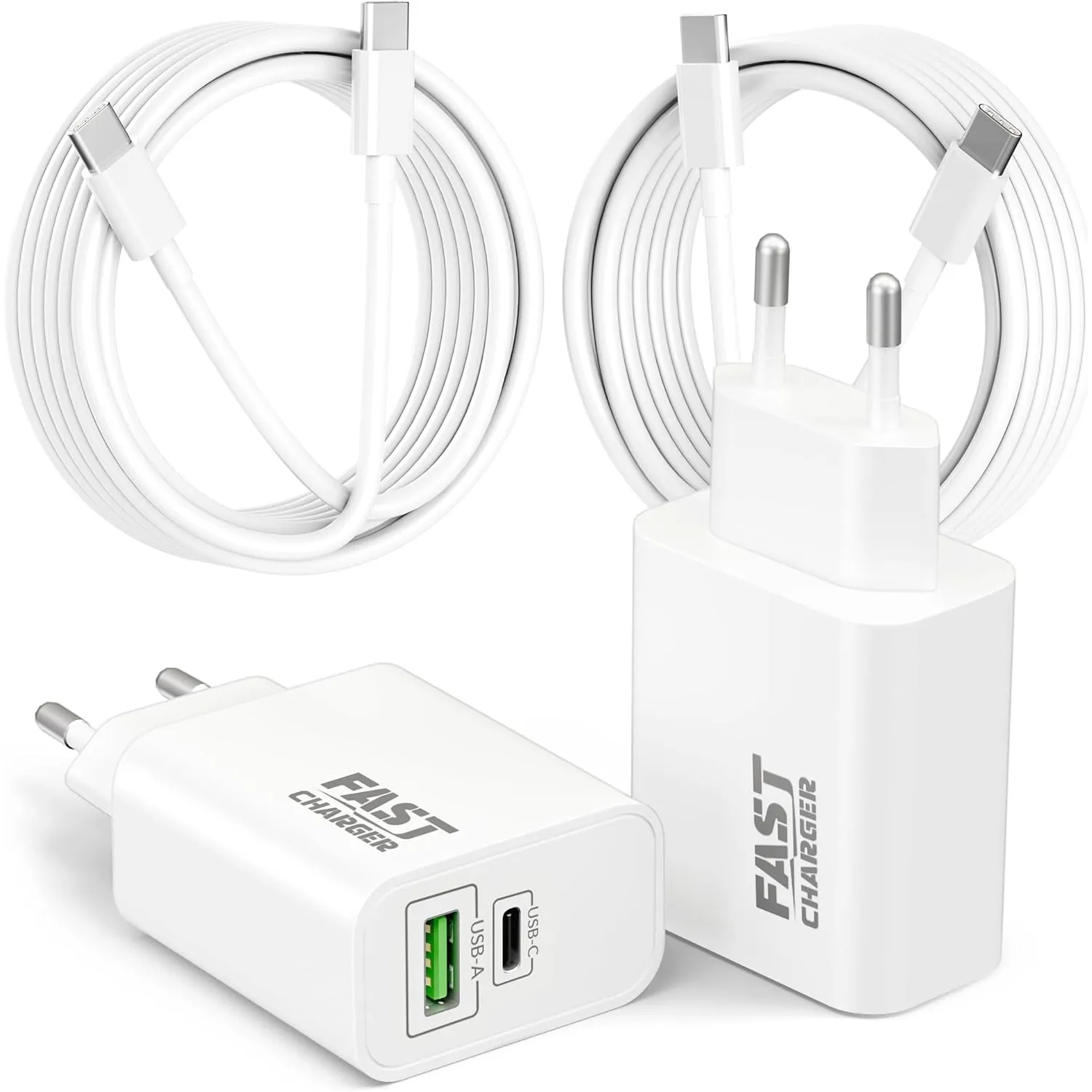 40W 2Port Schnellladegerät mit USB C Ladekabel 2M für Samsung, 2Pack