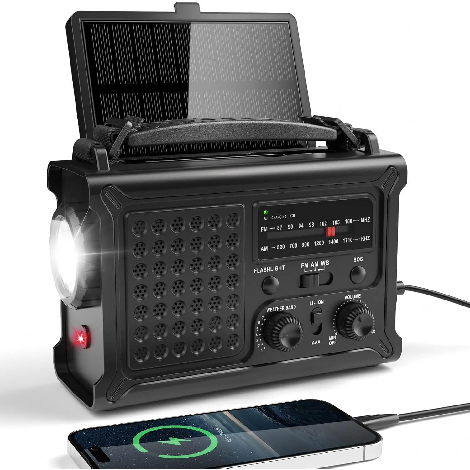 12000mAh Notfallradio mit Kurbel und Solar, Tragbar Weltempfänger Radio