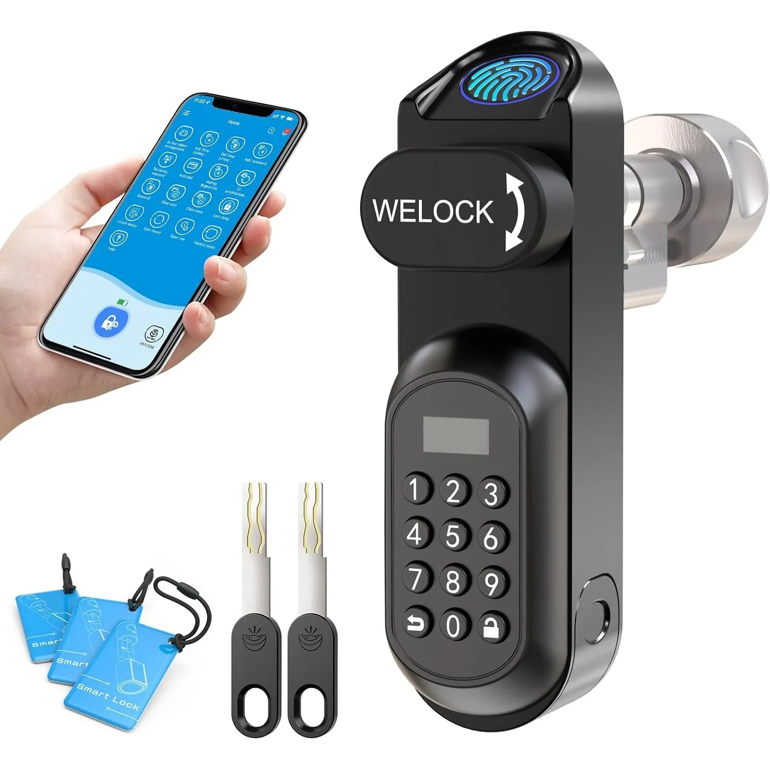 WELOCK U81 Smart Lock,Türschloss Fingerabdruck,Elektronisches Türschloss Code mit RFID Karte,APP und WiFi,Fingerabdruck…