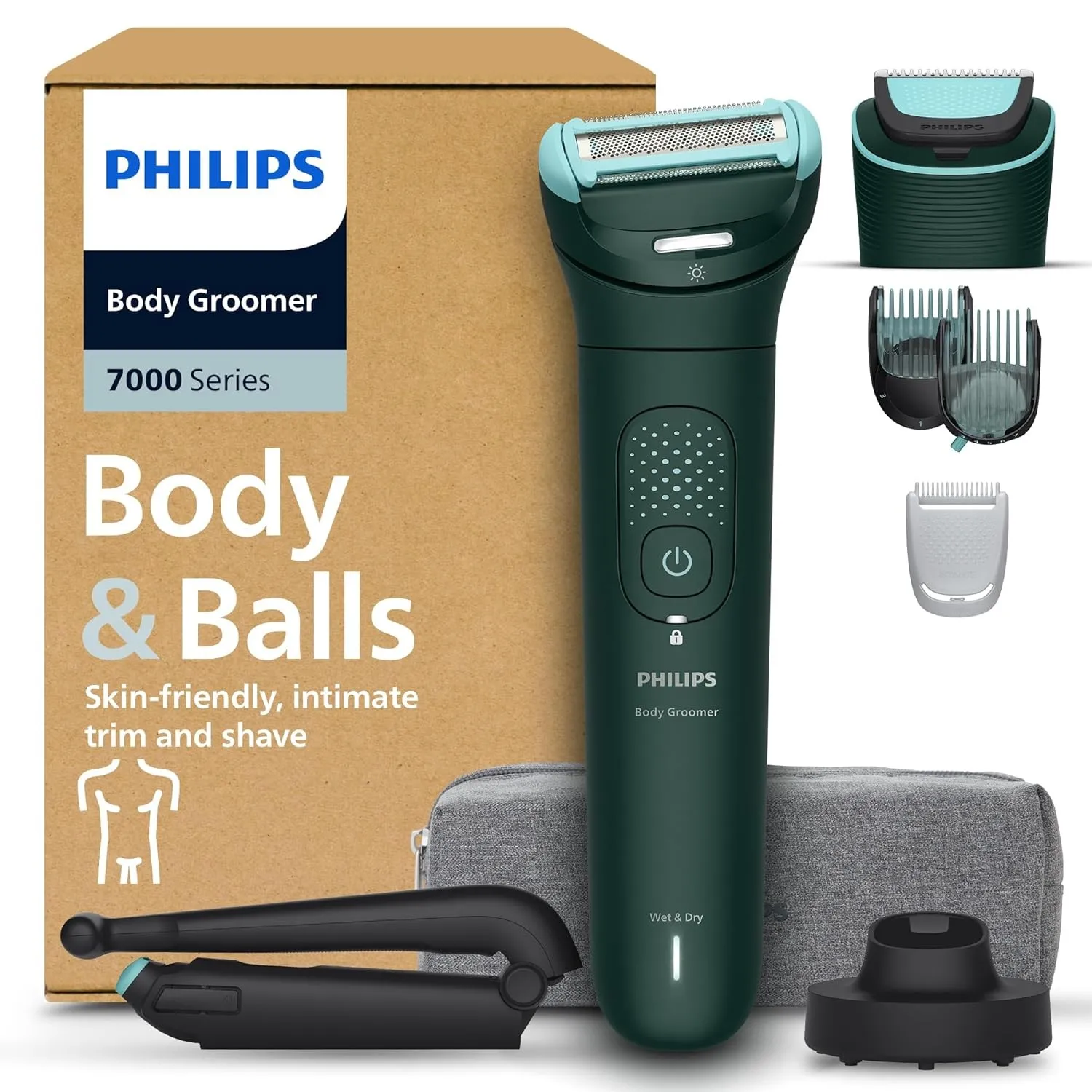 Philips Body Groomer 7000 Series - Trimmer für Herren mit 2D-Flexkopf, Triple Protect Shave System, austauschbaren Köpf…