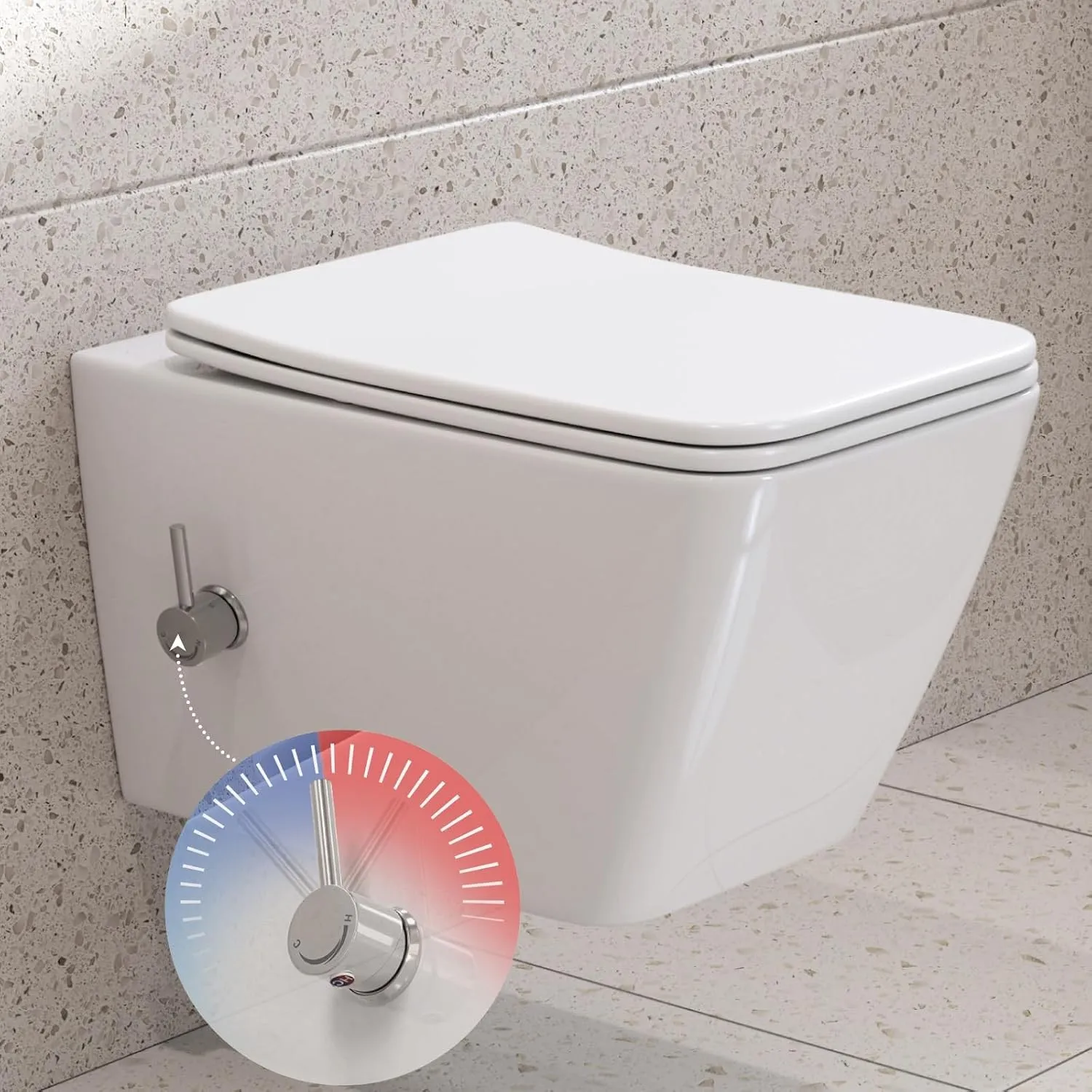 HOROW Dusch WC Kalt-Warm Wasser, Hänge WC Spülrandlos mit Düse Rechteckige