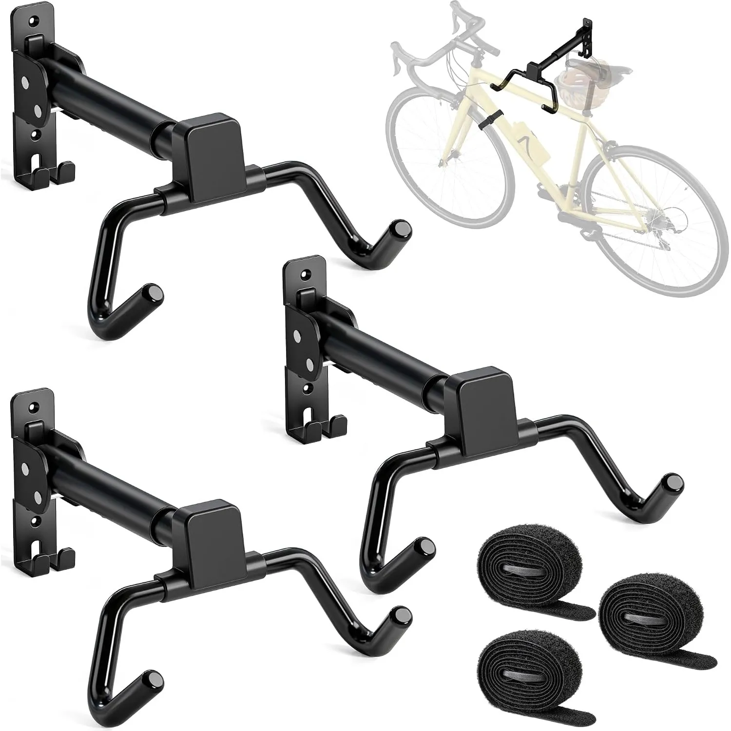 monTEK klappbare Fahrrad-Wandhalterung Set zu 3, 30 kg Traglast pro Stück | ausziehbar, verstellbarer Wandabstand & Win…