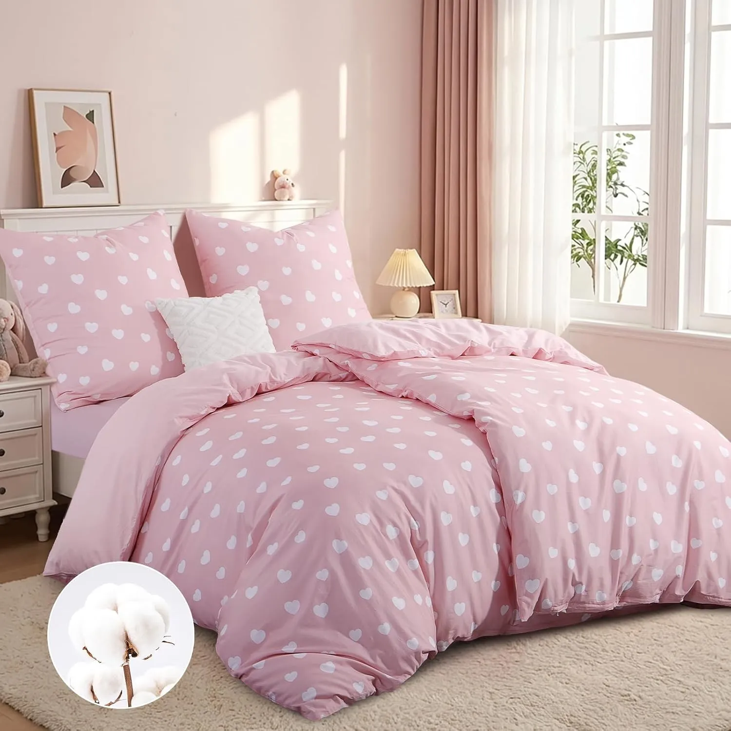 RUIKASI Bettwäsche 135x200 Baumwolle 4teilig Rosa mit Kopfkissenbezug