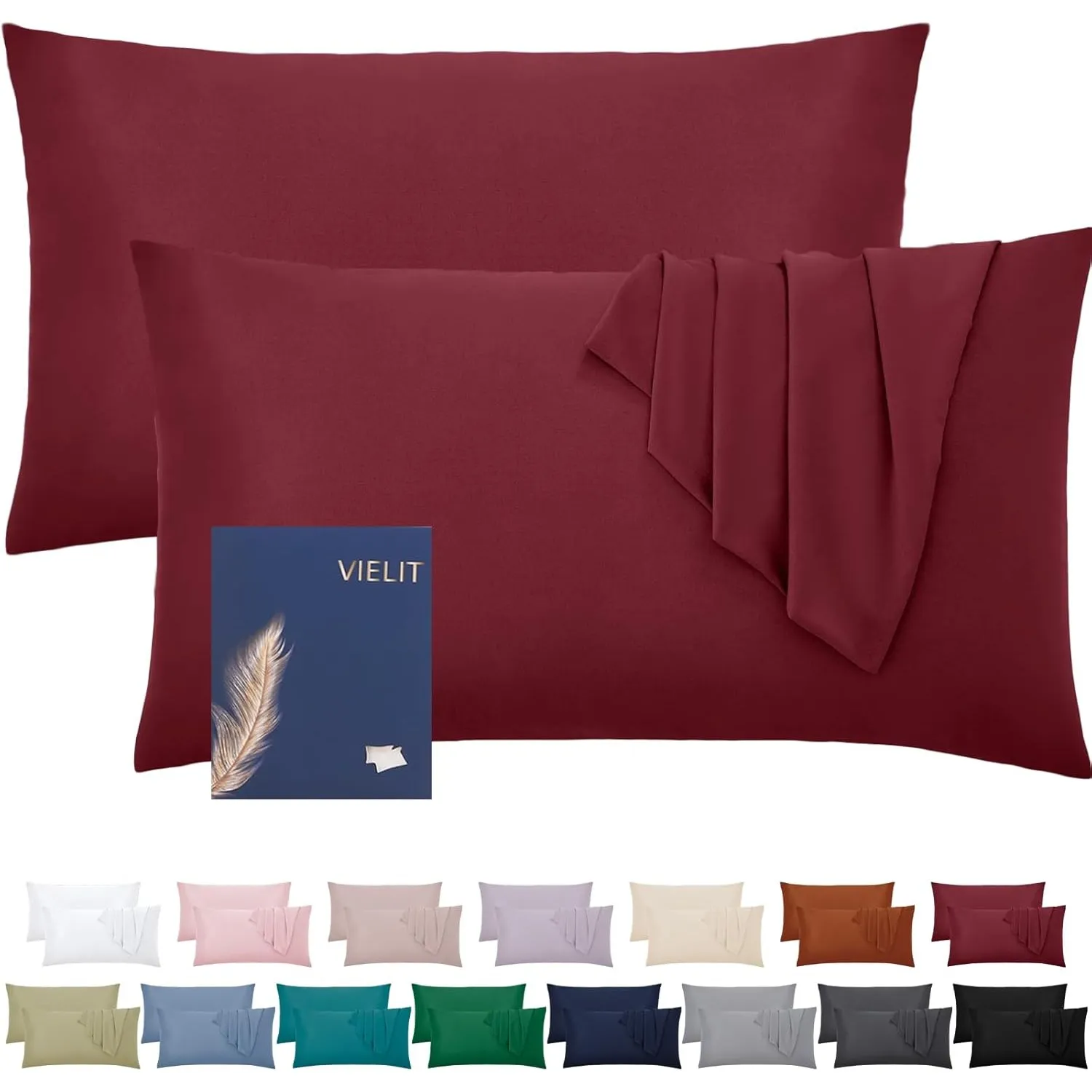 Vielit Kissenbezug 50x70 Rot Weich Kopfkissenbezug 50x70 2er Set Mikrofaser Deko Kissenhülle Für Kissen 50x70 Öko-Zerti…