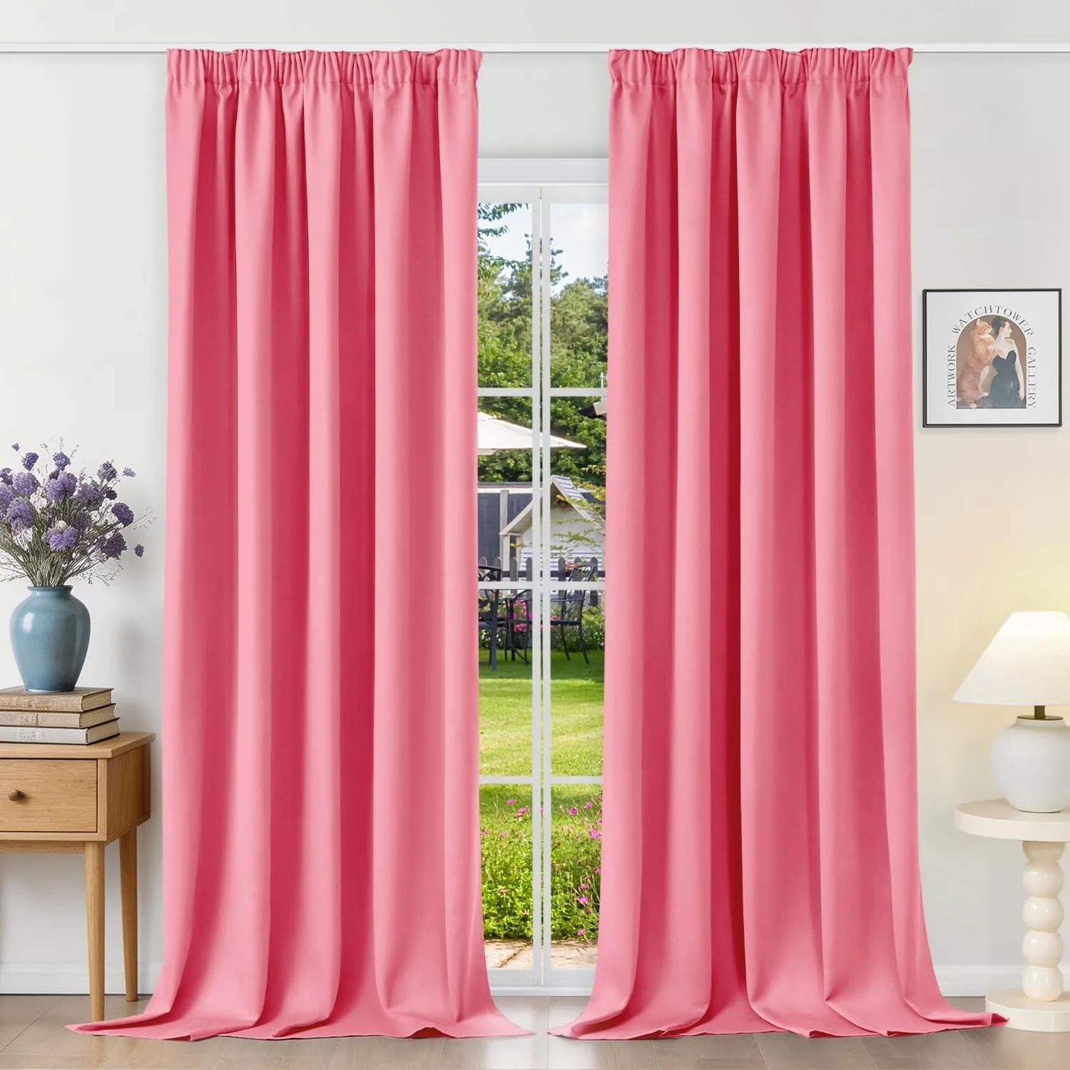 Gardinen mit Kräuselband Vorhänge Blickdicht Rosa Verdunkelungsvorhänge 2er Set 260 x 140 (HxB) für Schienensystem, The…
