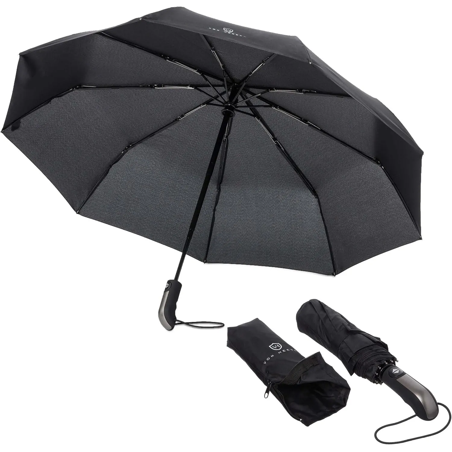 VON HEESEN Regenschirm sturmfest bis 140 km/h - inkl. Schirm-Tasche & Reise-Etui - Taschenschirm mit Auf-Zu-Automatik, …