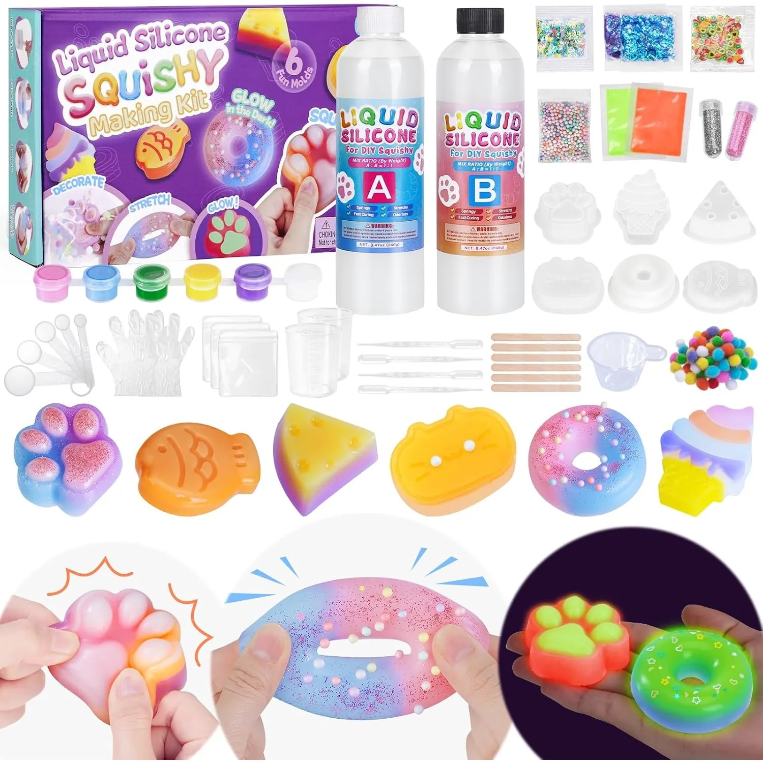 Highttoy Leuchtender Flüssigsilikon Squishy Bastelset Kinder ab 6 Jahre