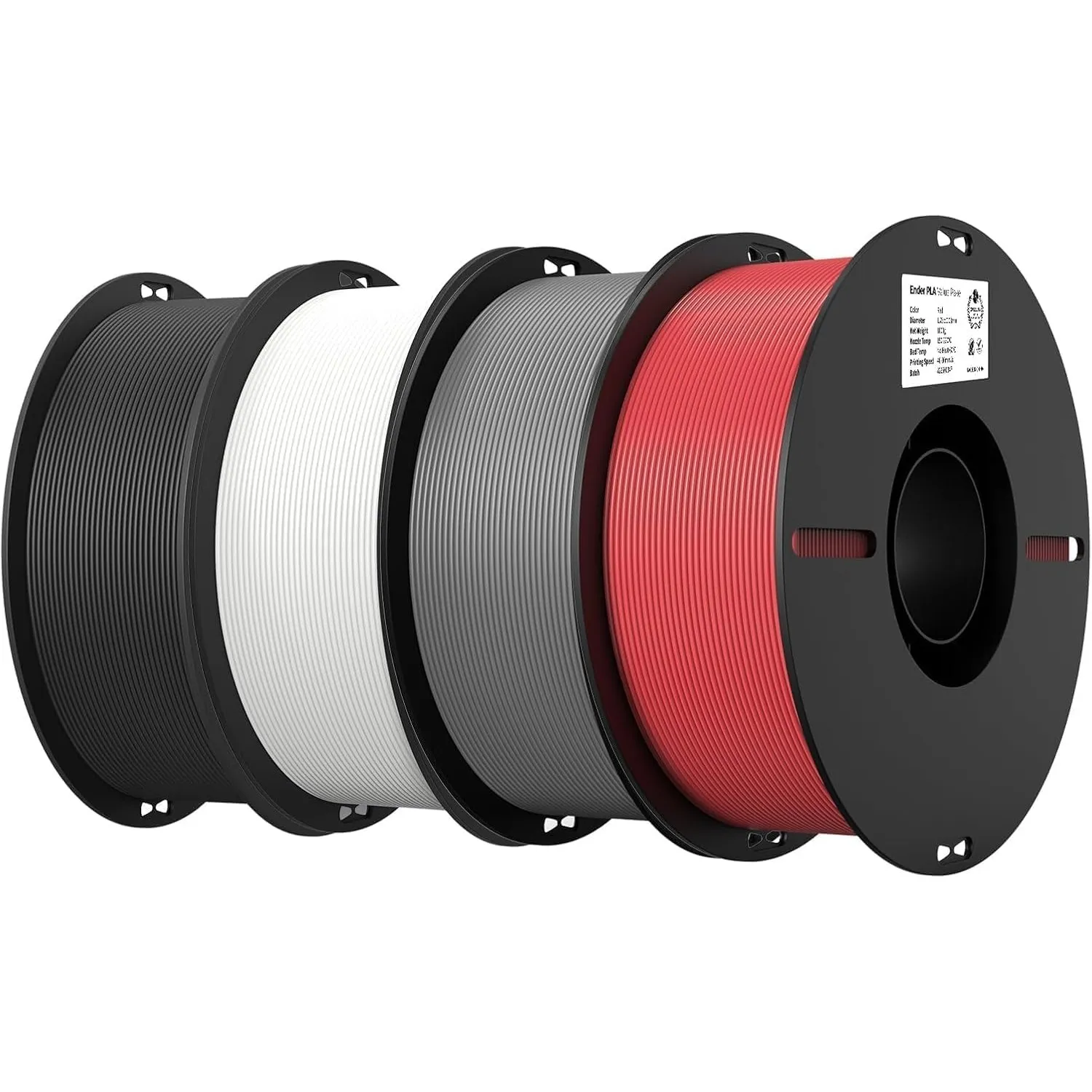 Creality Ender PLA Filament 1,75mm, Schwarz Weiß Grau Rot, 4er-Pack 1kg Spulen, Maßgenauigkeit ±0,03mm, PLA Filament fü…