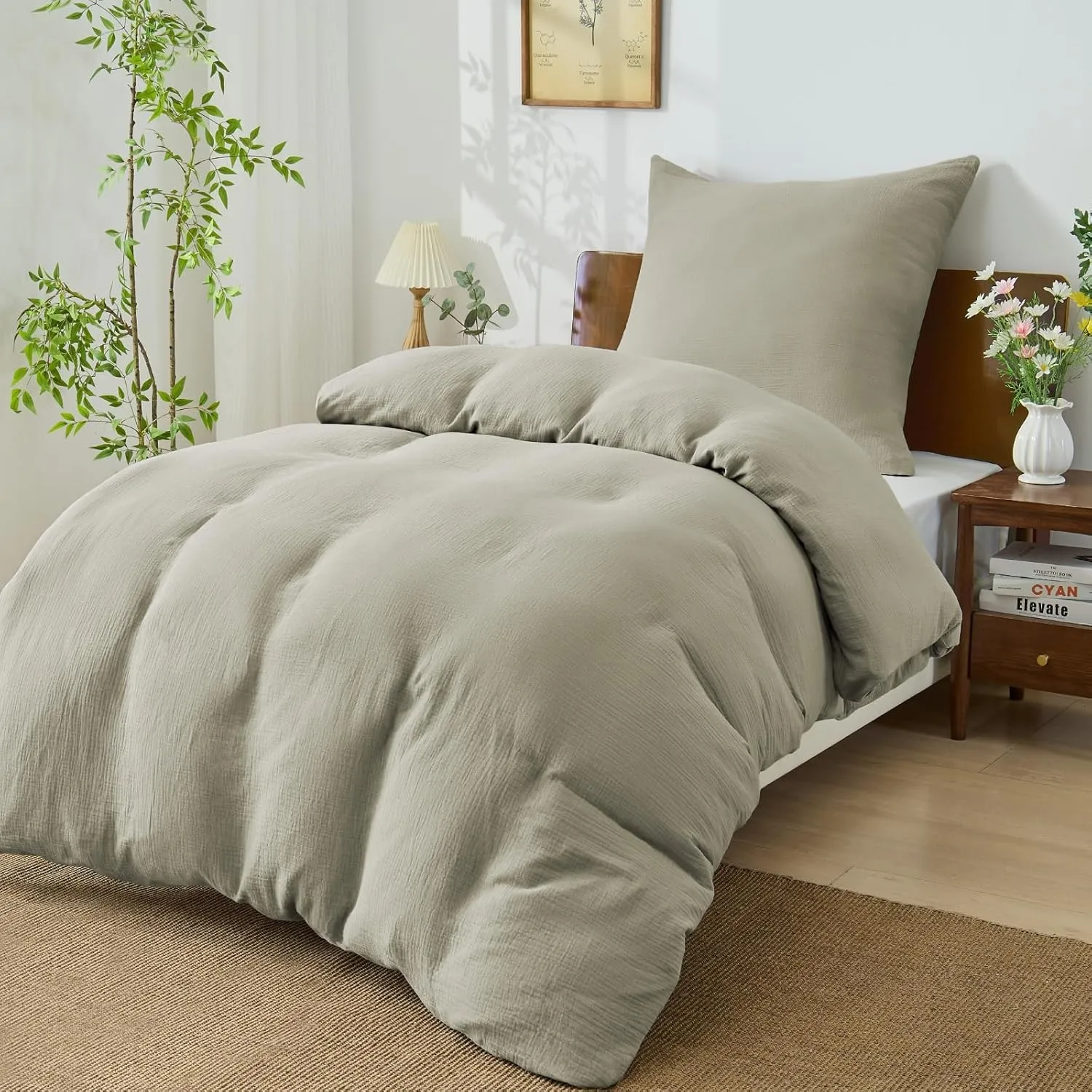 BEDELITE Musselin Bettwäsche 135x200 2teilig Baumwolle, Taupe, ÖKO-TEX | Sommer Bettwäsche-Sets mit Reißverschluss, Bet…