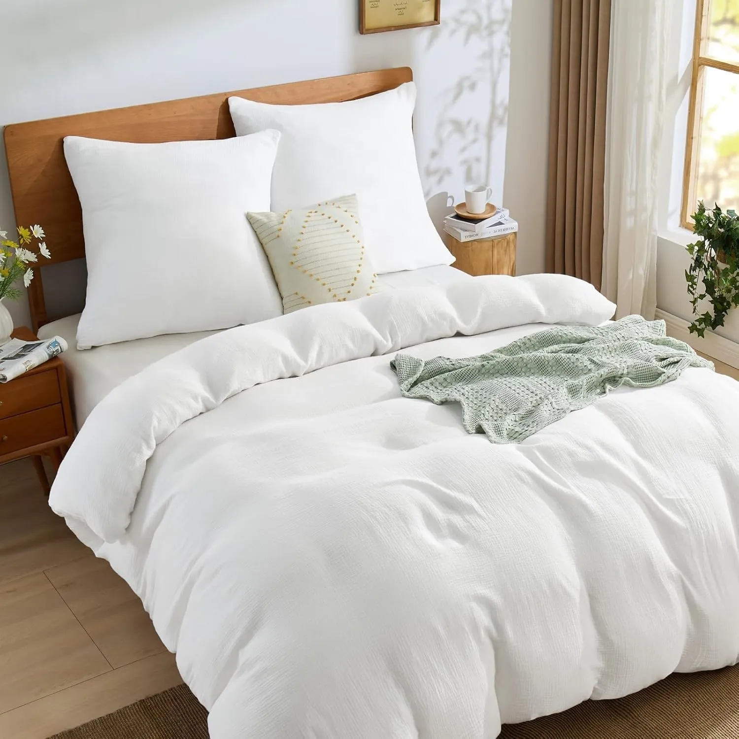 BEDELITE Musselin Bettwäsche 220x240 3teilig Baumwolle, Weiß, ÖKO-TEX | Sommer Bettwäsche-Sets mit Reißverschluss, Bett…