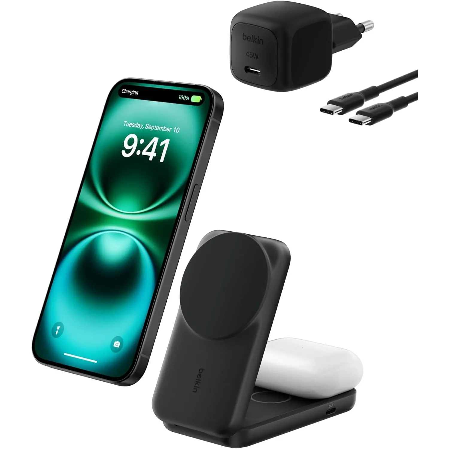 Belkin UltraCharge 2-in-1 Induktive Ladestation mit Qi2, 25W – Schwarz