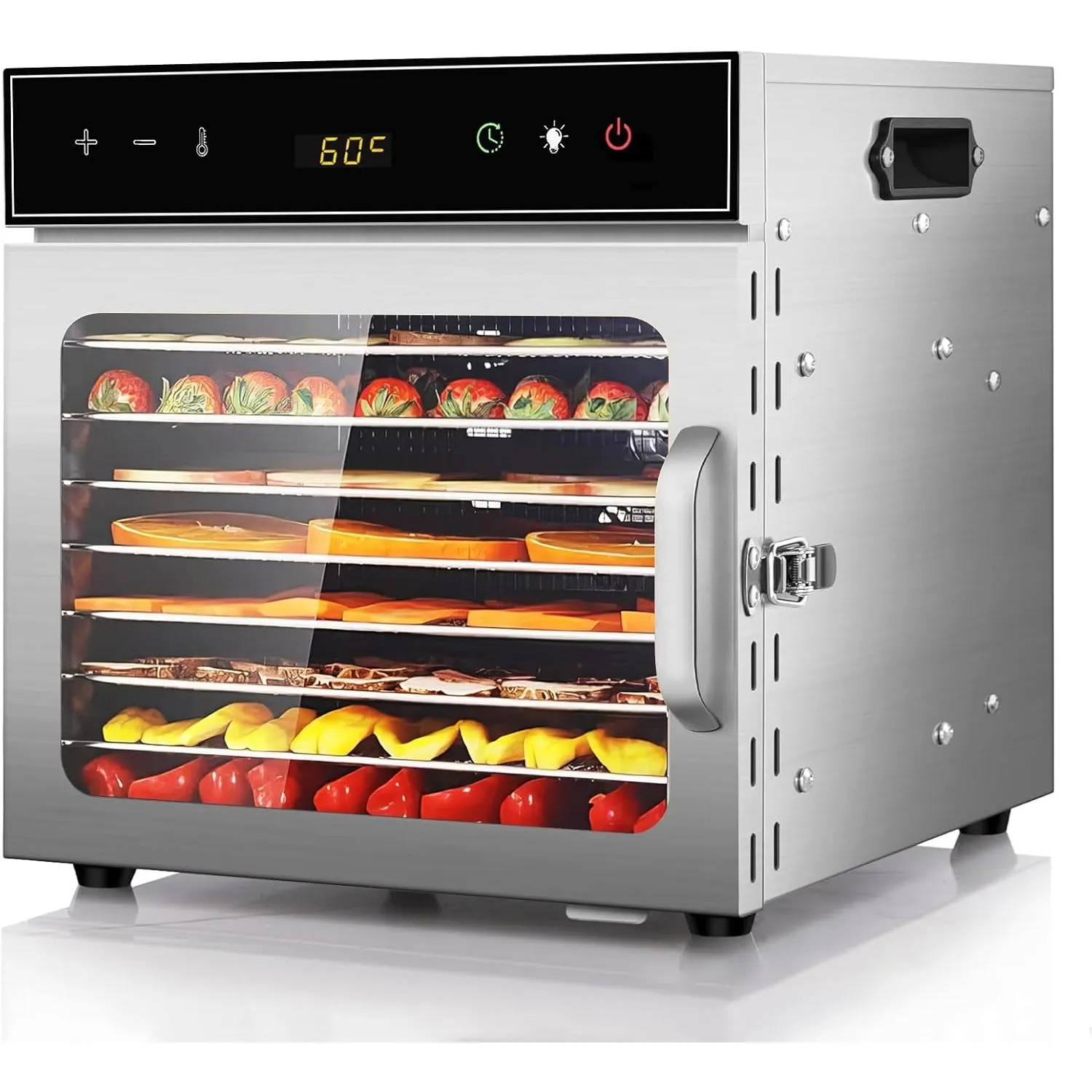 Dörrautomat Edelstahl mit Rezeptheft 8 Etagen, oiyocemo 500W Edelstahl Lebensmittel Dehydrator mit 360° Luftzirkulation…