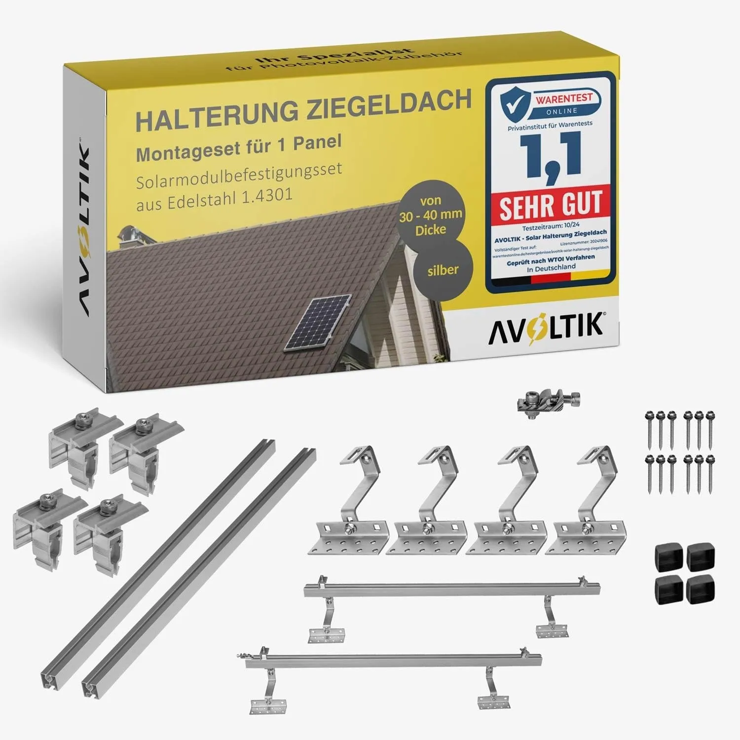 Avoltik Solar Ziegeldach Halterung für Balkonkraftwerk – PV Dachmontage Set für 1 Solarmodul 30–40 mm – Dachhalterung m…